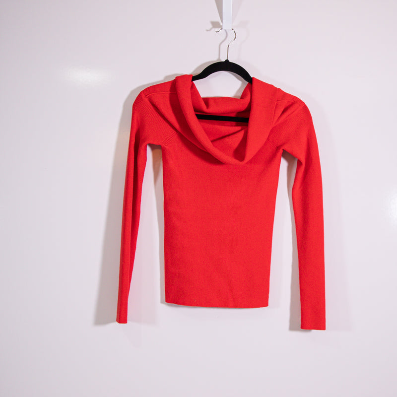 Wilfred Aritzia Nola Soft Ribbed Knit Off The Shoulder Sweater Red XS