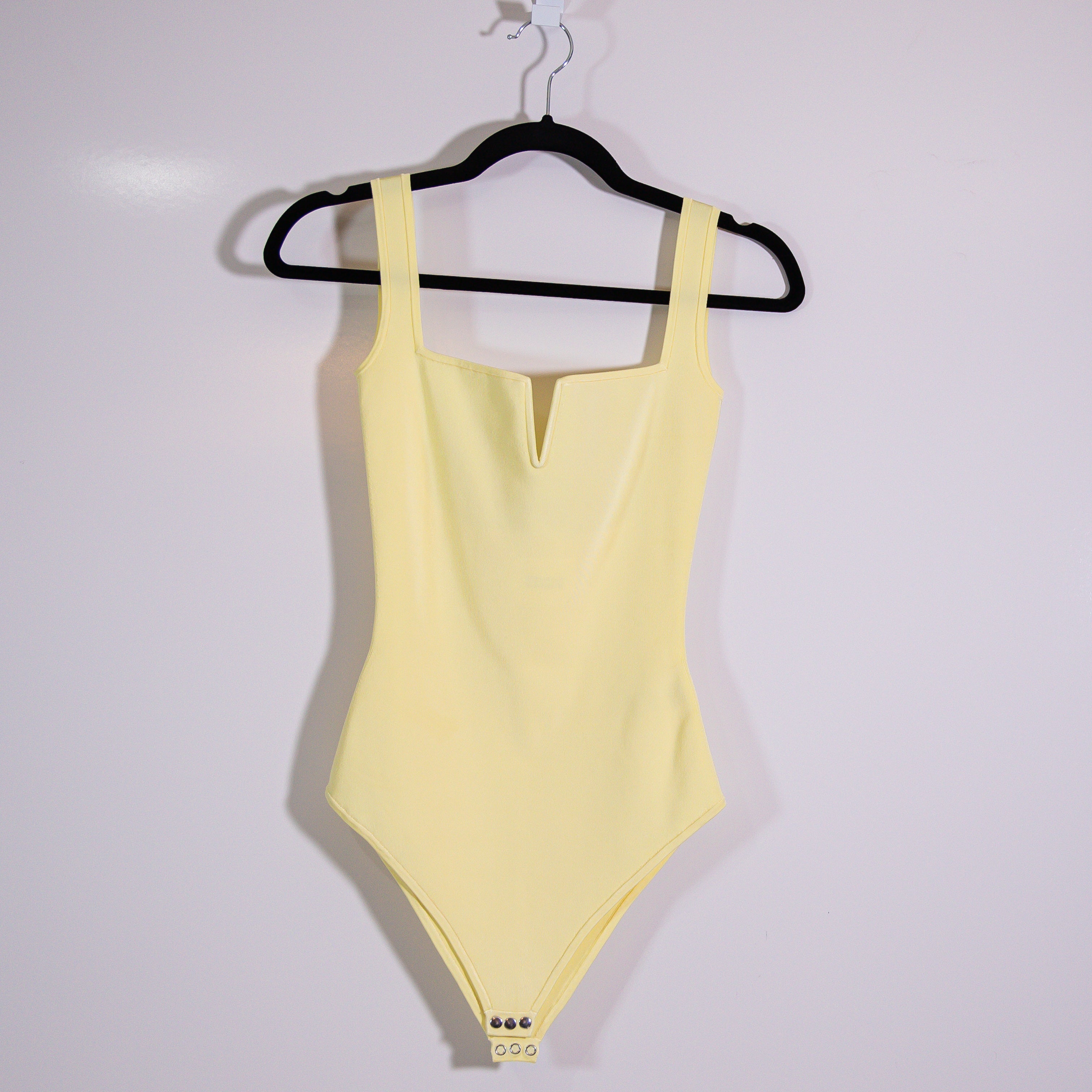 Galvan London Freya Stretch Rib Knit Sleeveless Square Neck Bodysuit Buttermilk