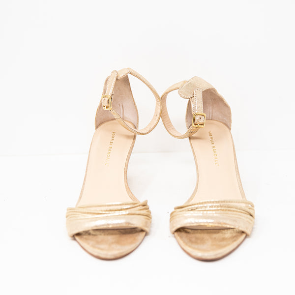 Loeffler Randall Addie Genuine Leather Gold Metallic Ankle Strap Wedge Heels 8