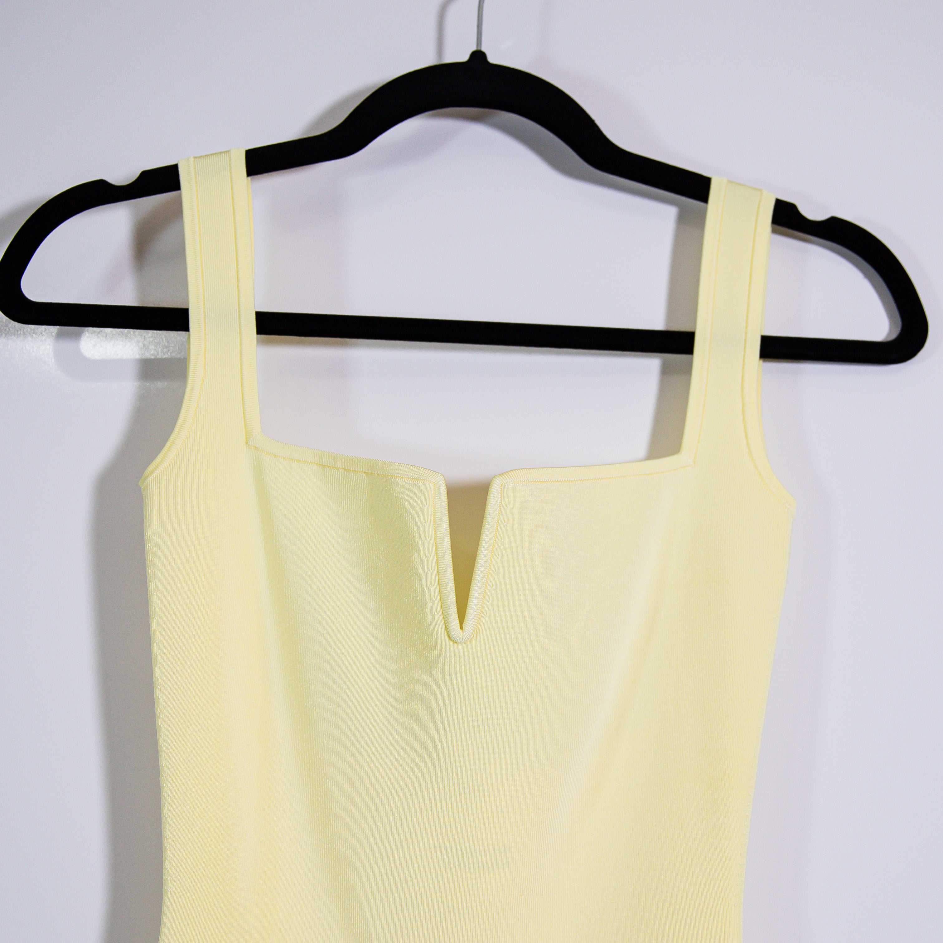 Galvan London Freya Stretch Rib Knit Sleeveless Square Neck Bodysuit Buttermilk