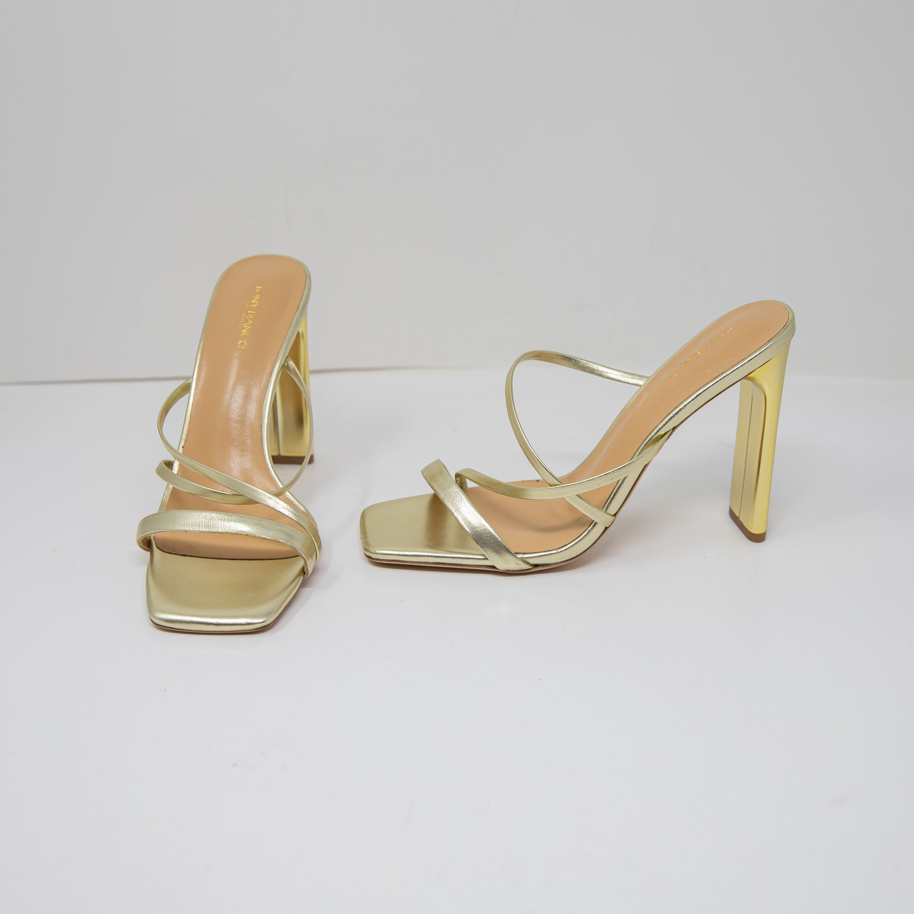 NEW Tony Bianco Fior Genuine Leather Strappy Open Toe Gold Metallic Heels Shoes