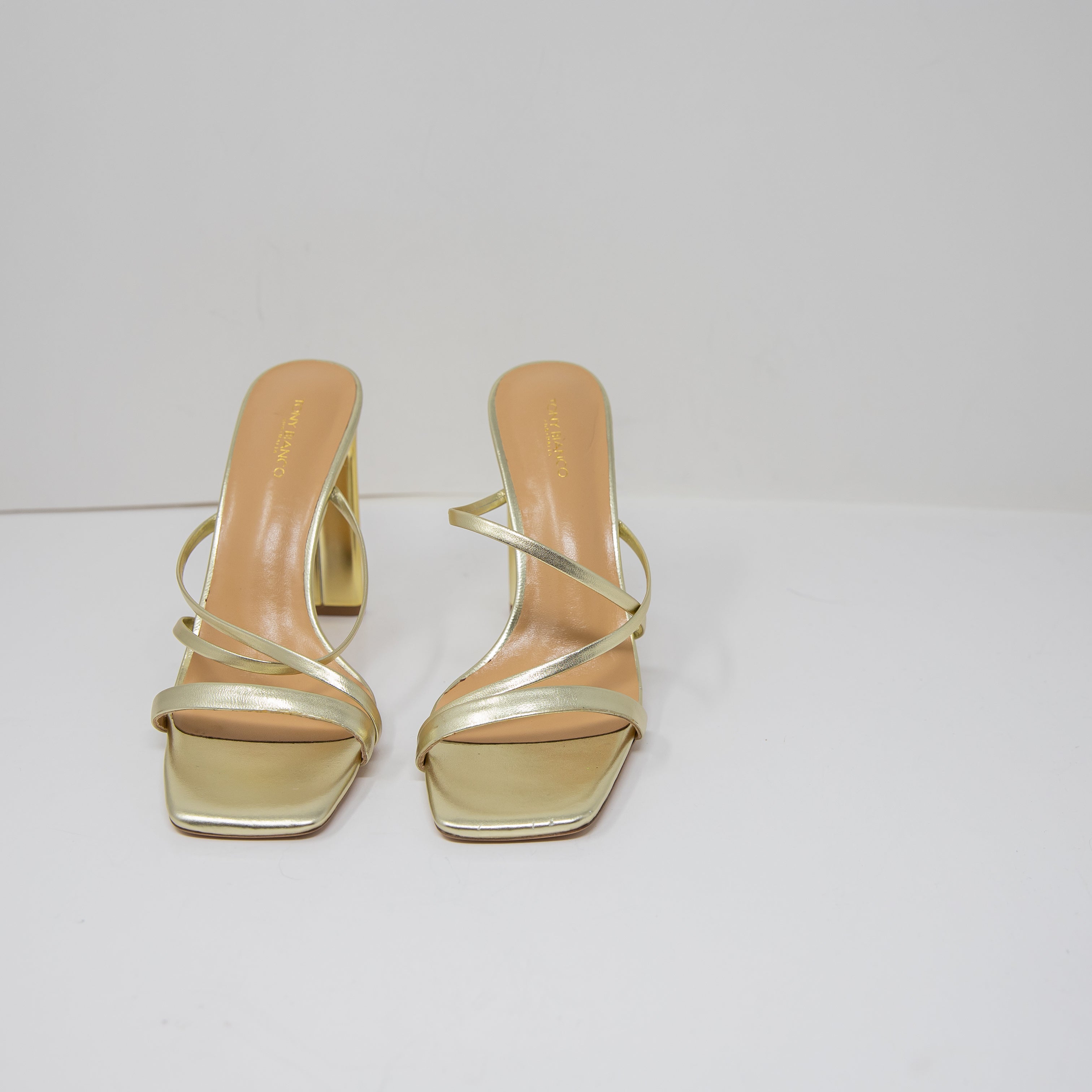 NEW Tony Bianco Fior Genuine Leather Strappy Open Toe Gold Metallic Heels Shoes