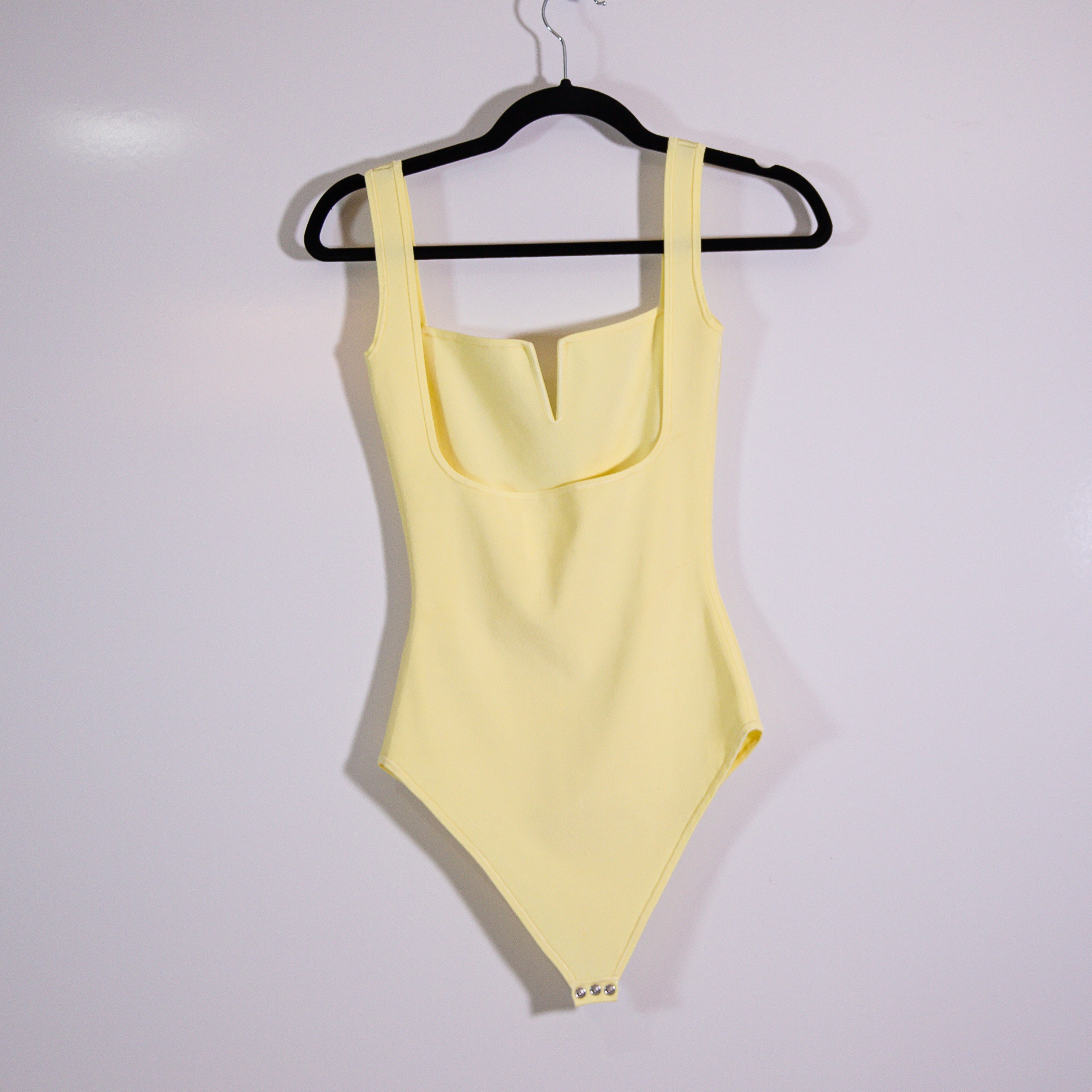 Galvan London Freya Stretch Rib Knit Sleeveless Square Neck Bodysuit Buttermilk