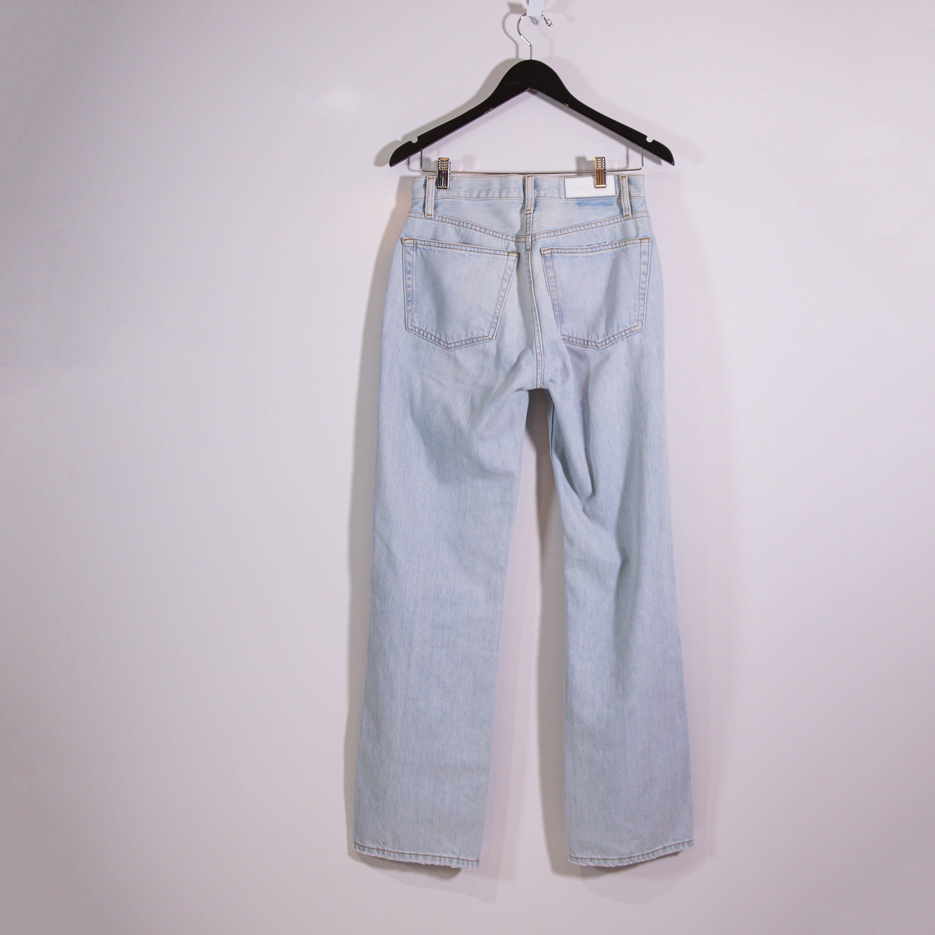 Re/Done 90s High Rise Loose Straight Leg Distressed Denim Jeans Blue 26