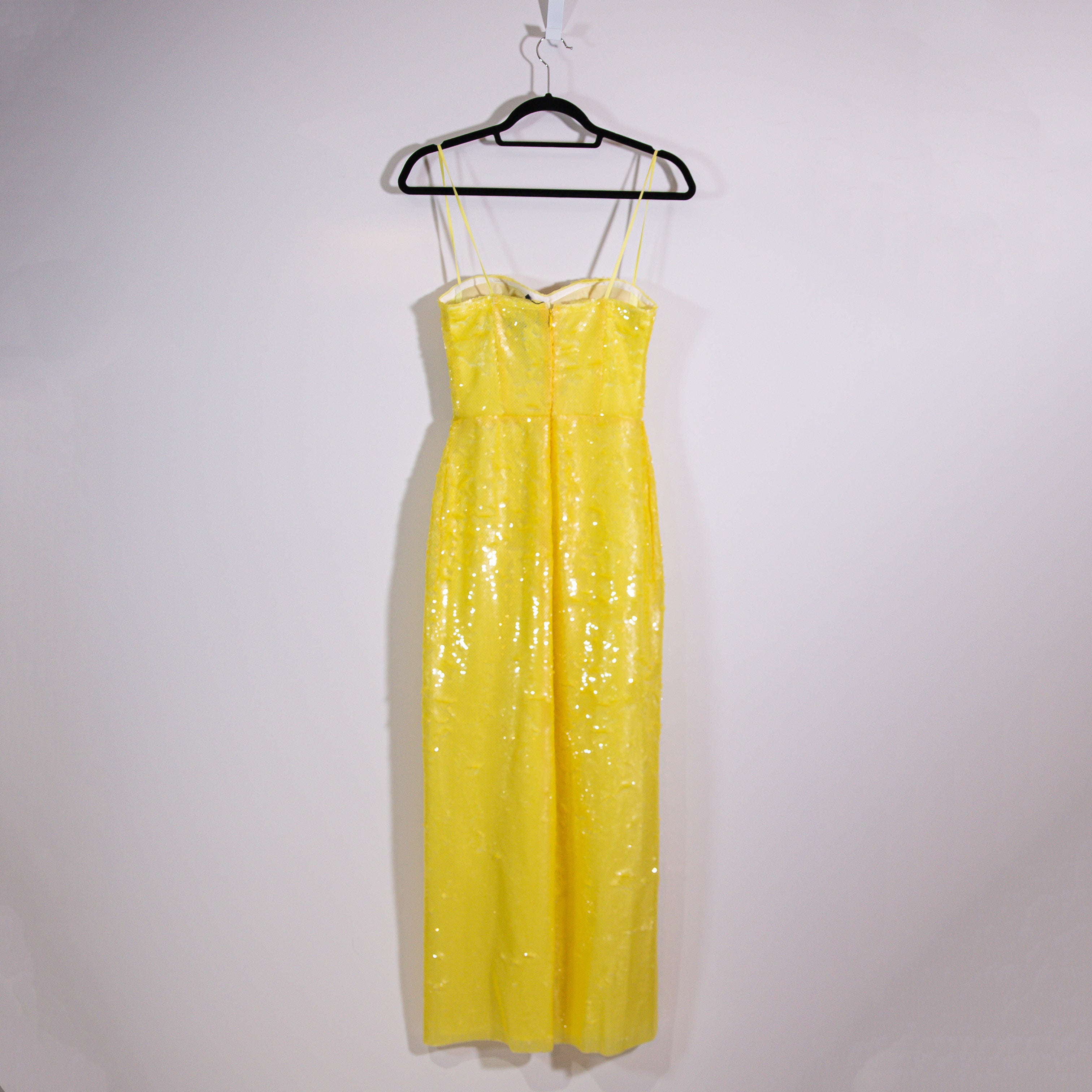 NEW SEV Caserolles Allover Sequined Embellished Sparkle Midi Dress Yellow Small