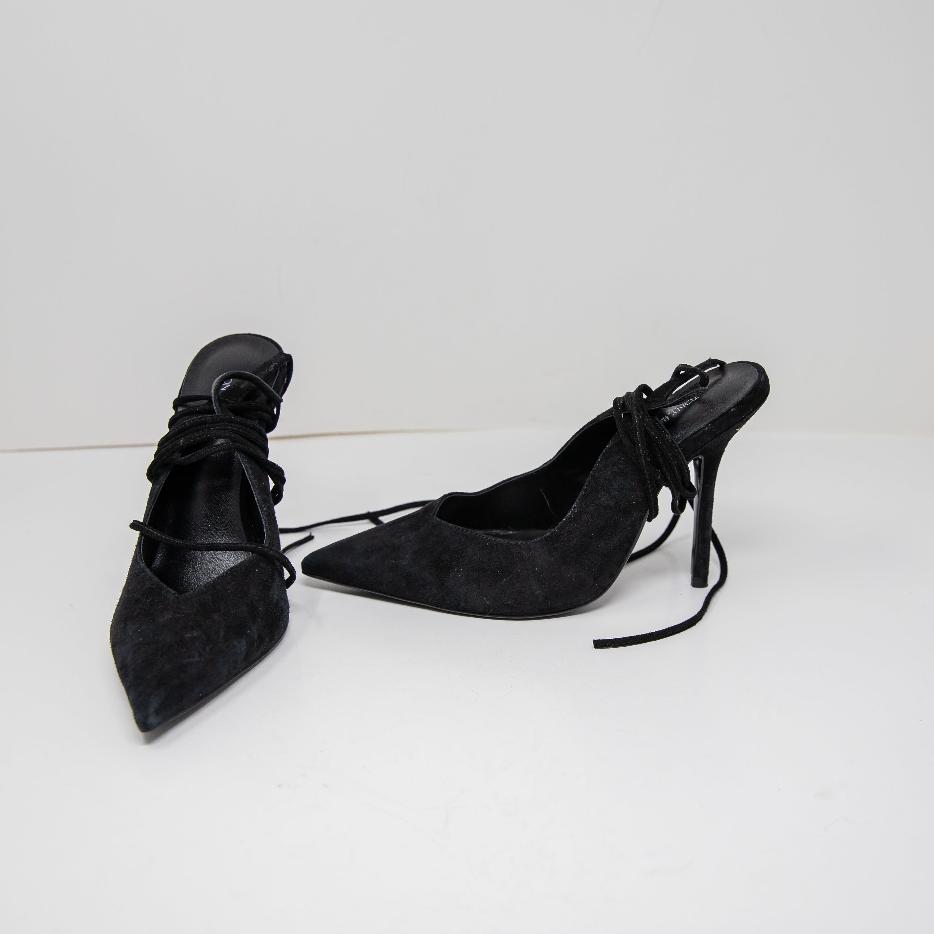 Tony Bianco Glint Genuine Suede Pointed Toe Ankle Wrap High Heels Shoes Black 7