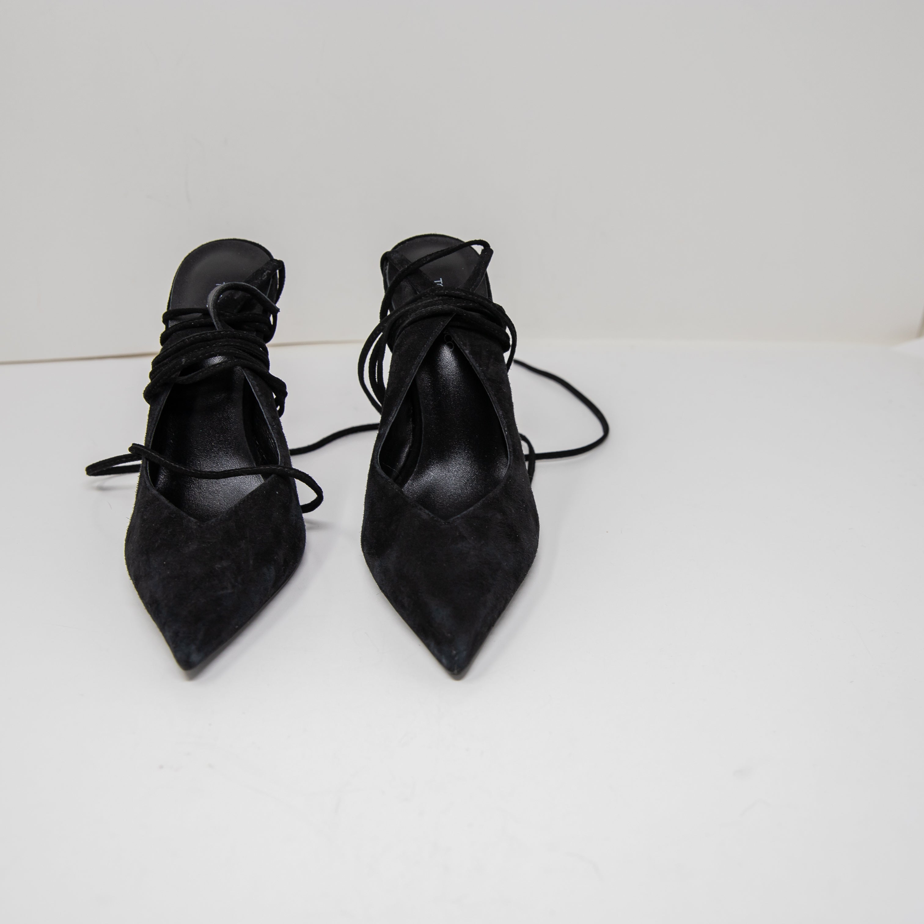 Tony Bianco Glint Genuine Suede Pointed Toe Ankle Wrap High Heels Shoes Black 7