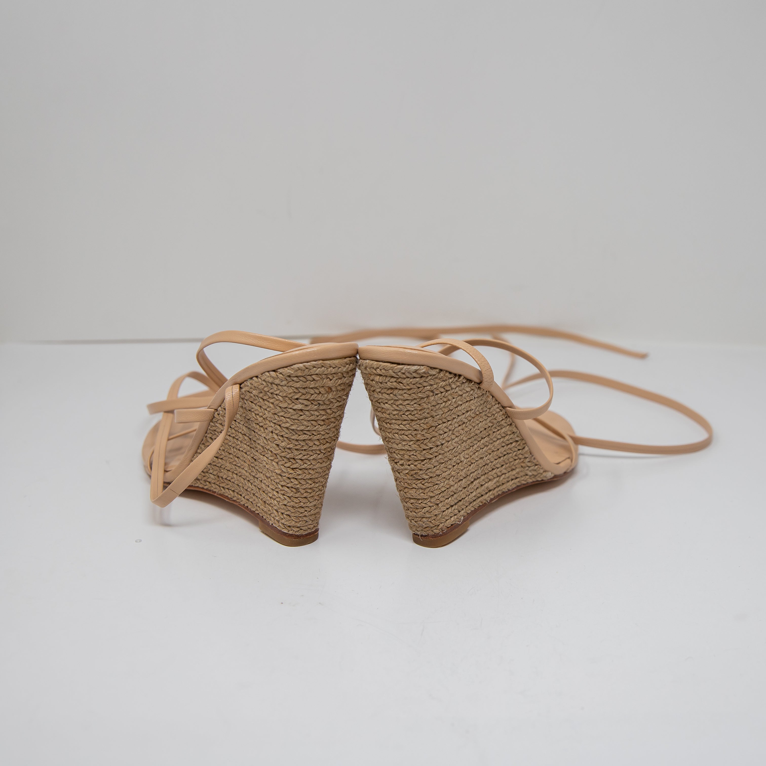 Raye Naya Genuine Leather Raffia Woven Espadrille Wedge High Heels Shoes Nude 7