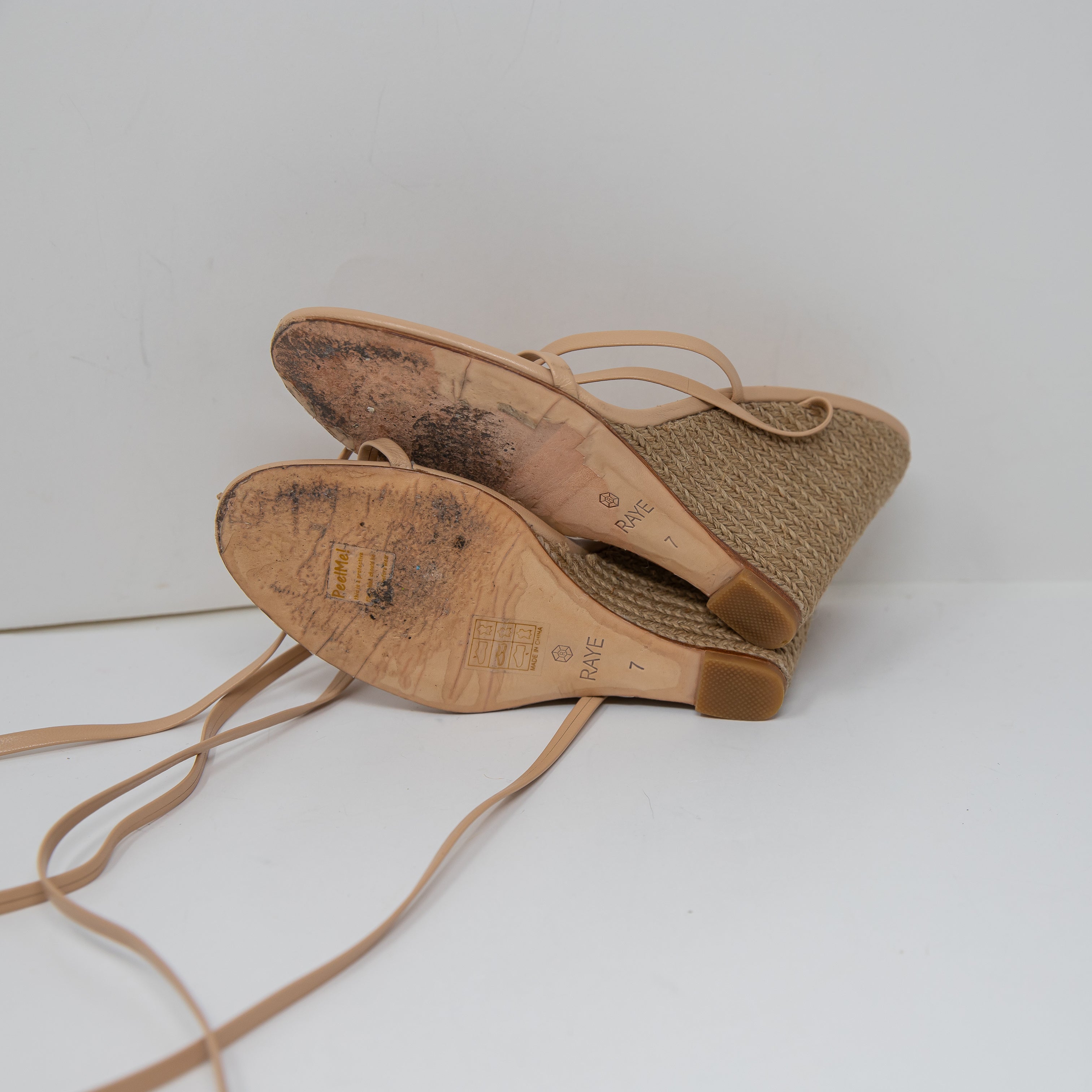 Raye Naya Genuine Leather Raffia Woven Espadrille Wedge High Heels Shoes Nude 7