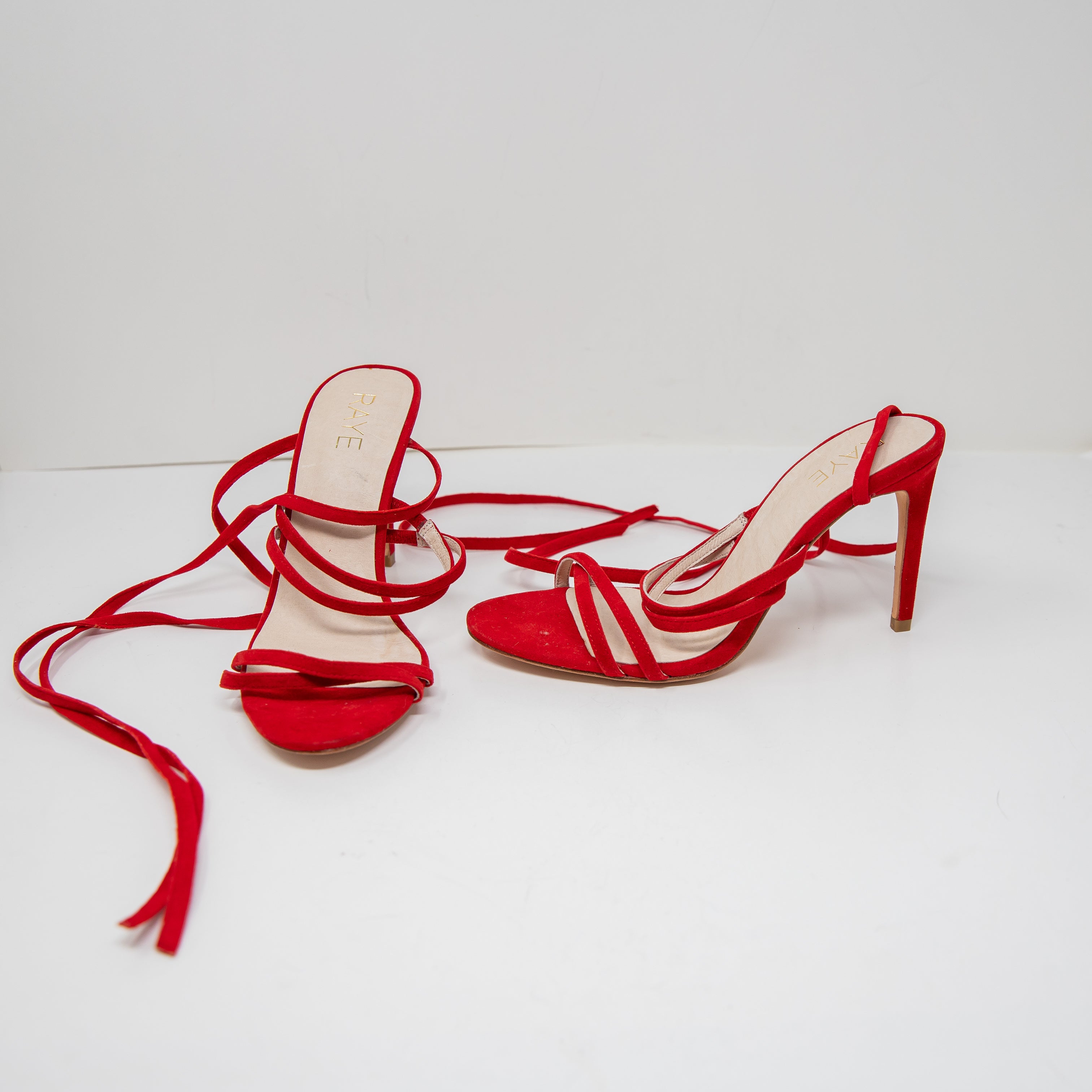 NEW Raye Stormy Genuine Suede Leather Ankle Strap Lace Up High Heels Shoes Red 7