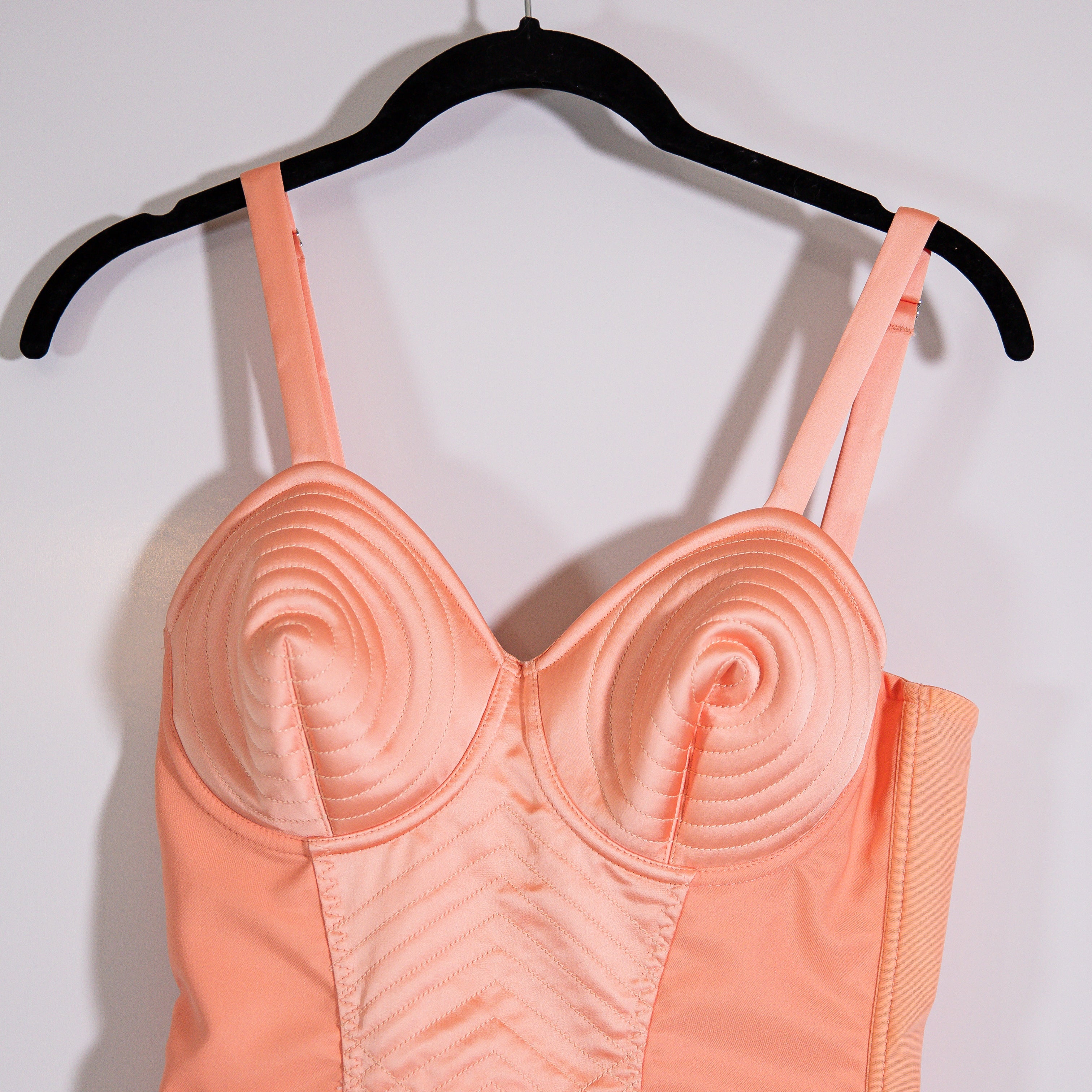 Jean Paul Gaultier Iconic Cone Bra Satin Corset Lace Up Back Mini Dress Pink 2