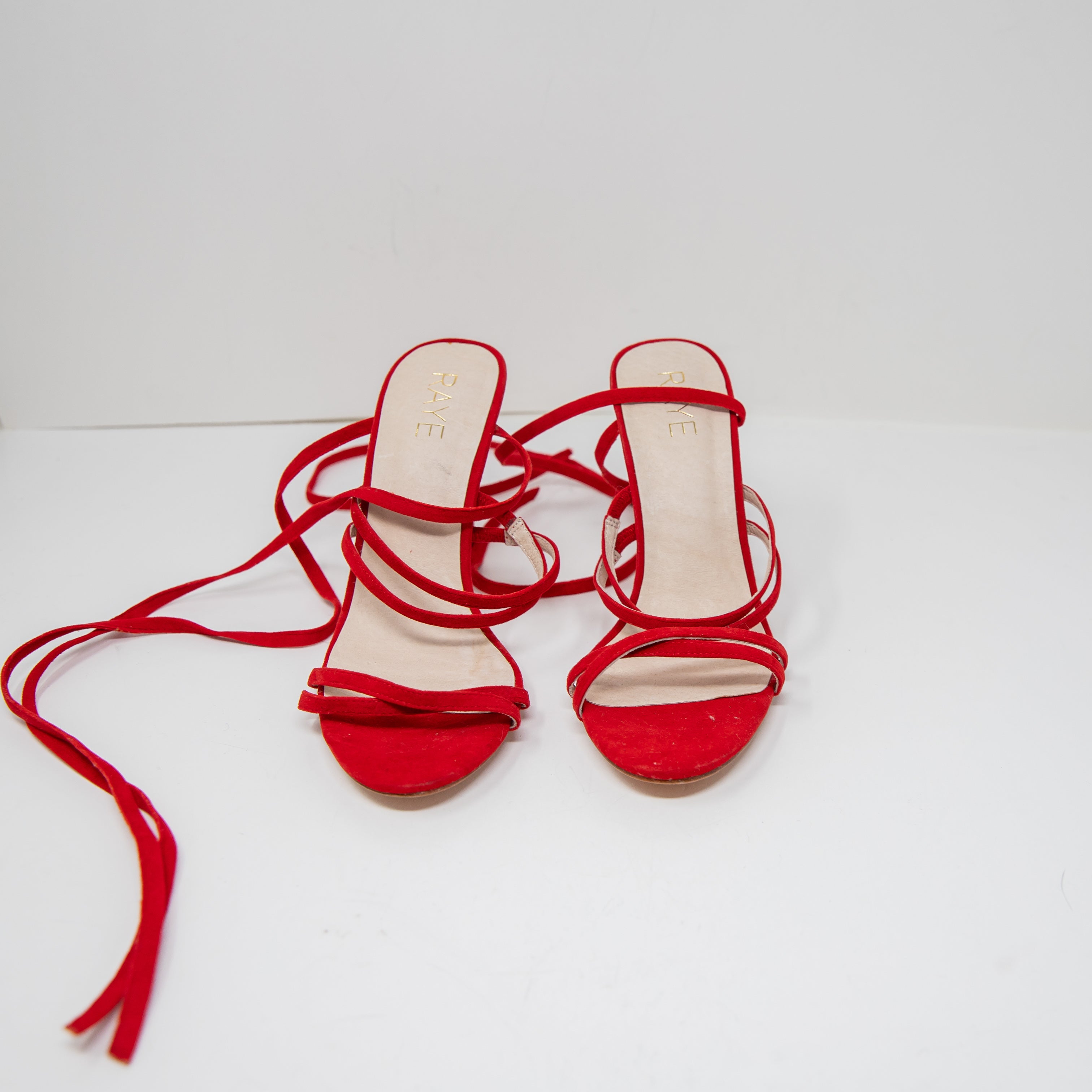 NEW Raye Stormy Genuine Suede Leather Ankle Strap Lace Up High Heels Shoes Red 7