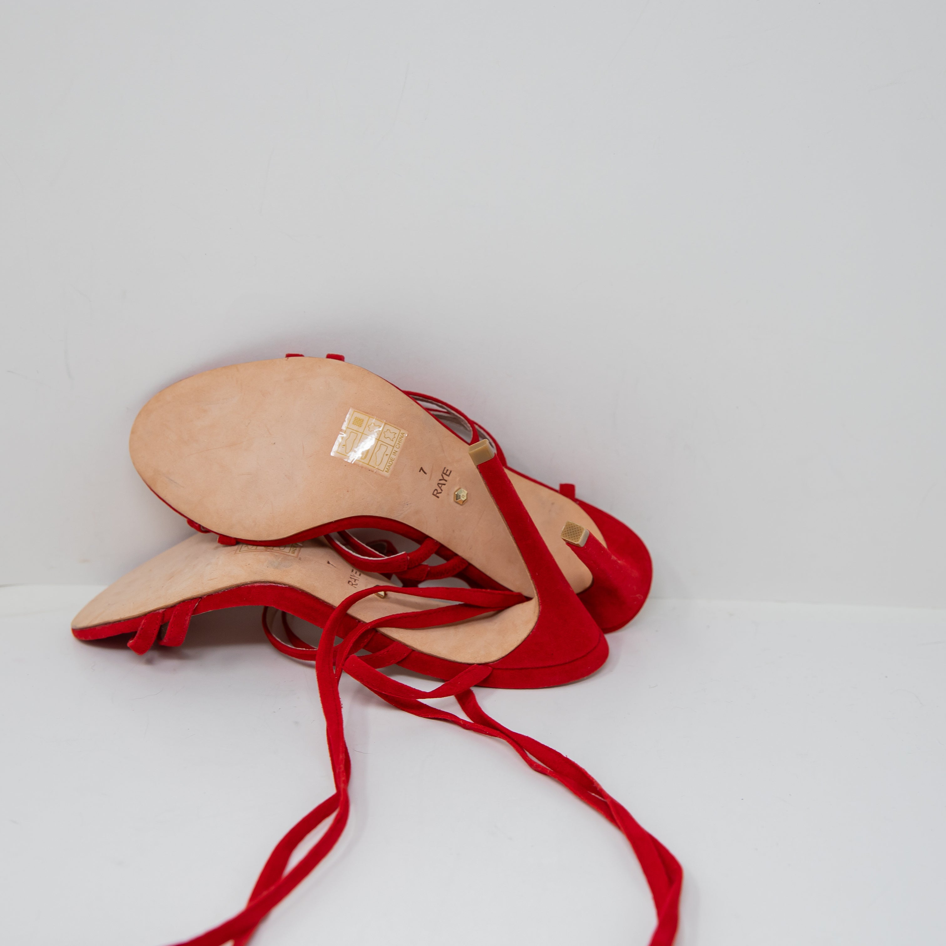 NEW Raye Stormy Genuine Suede Leather Ankle Strap Lace Up High Heels Shoes Red 7