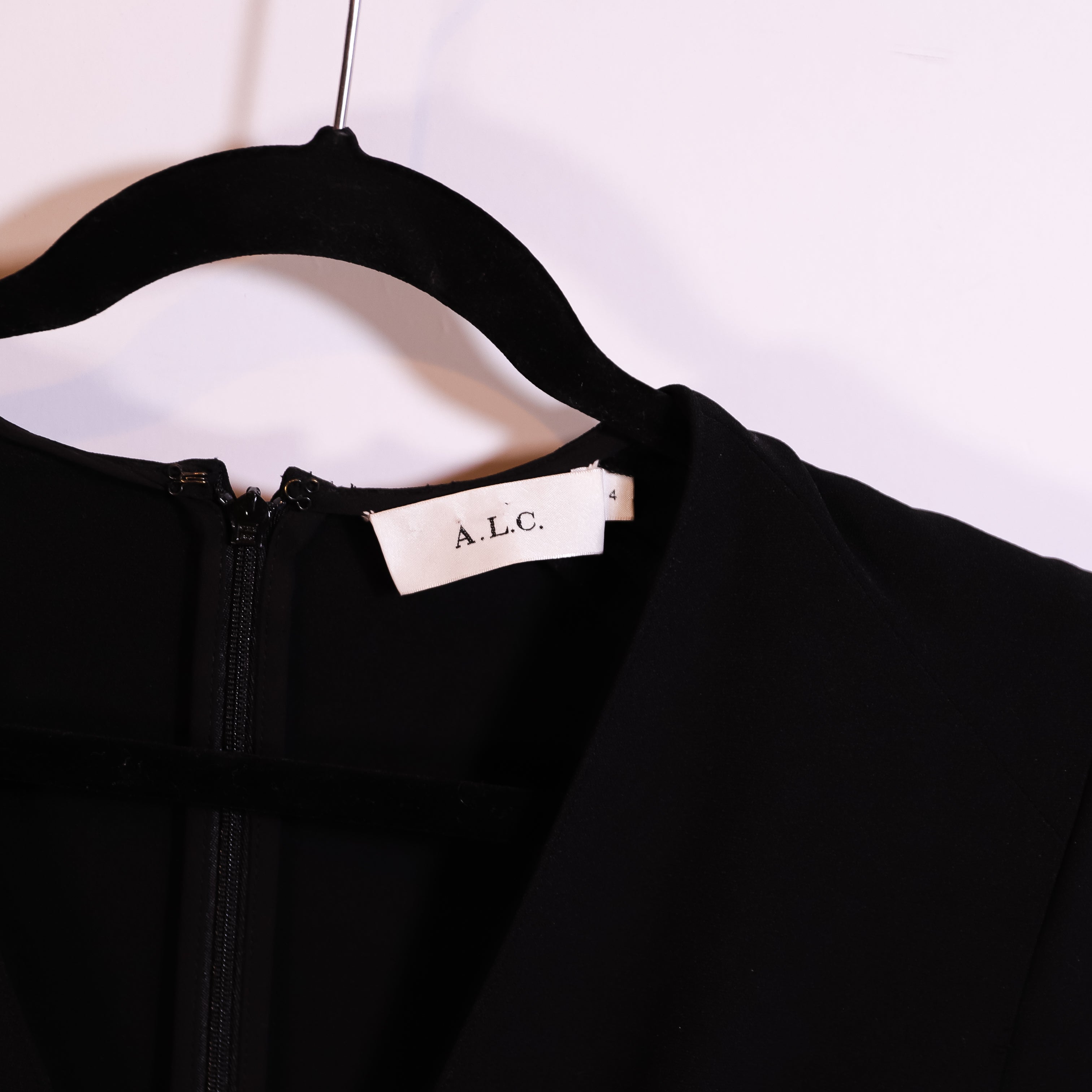 A.L.C. Mara Crepe V Neck Shoulder Pad Long Sleeve Pleated Mini Dress Black 4