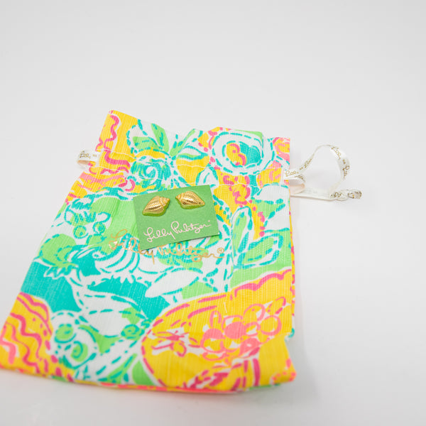 NEW Lilly Pulitzer Shell Sea Nautical Gold Metallic Textured Stud Earrings