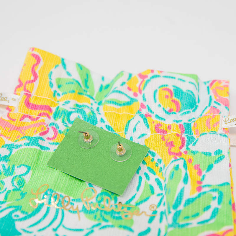 NEW Lilly Pulitzer Shell Sea Nautical Gold Metallic Textured Stud Earrings