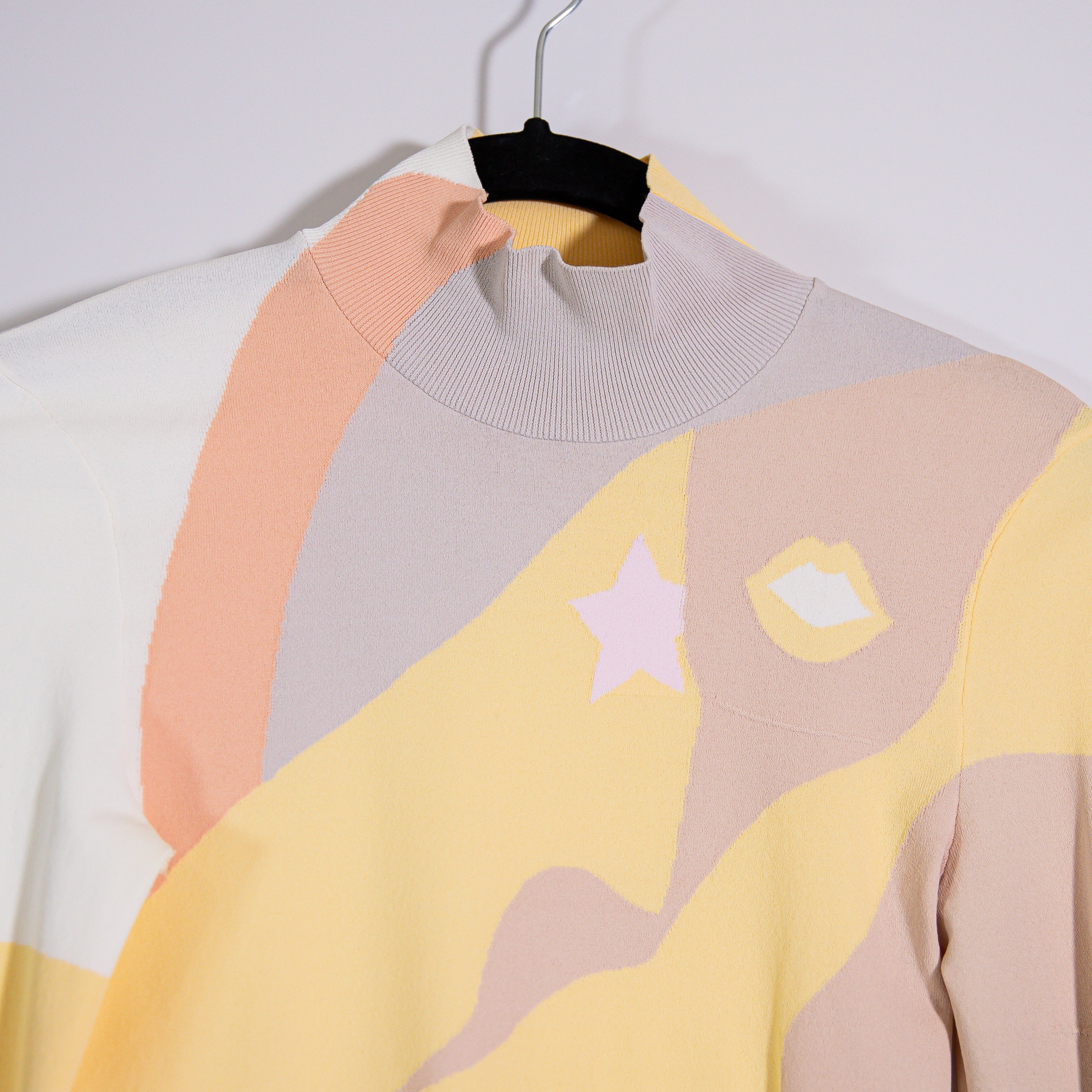 Fendi Colorblocked Mockneck Long Sleeve Pullover Geometric Print Mini Dress S