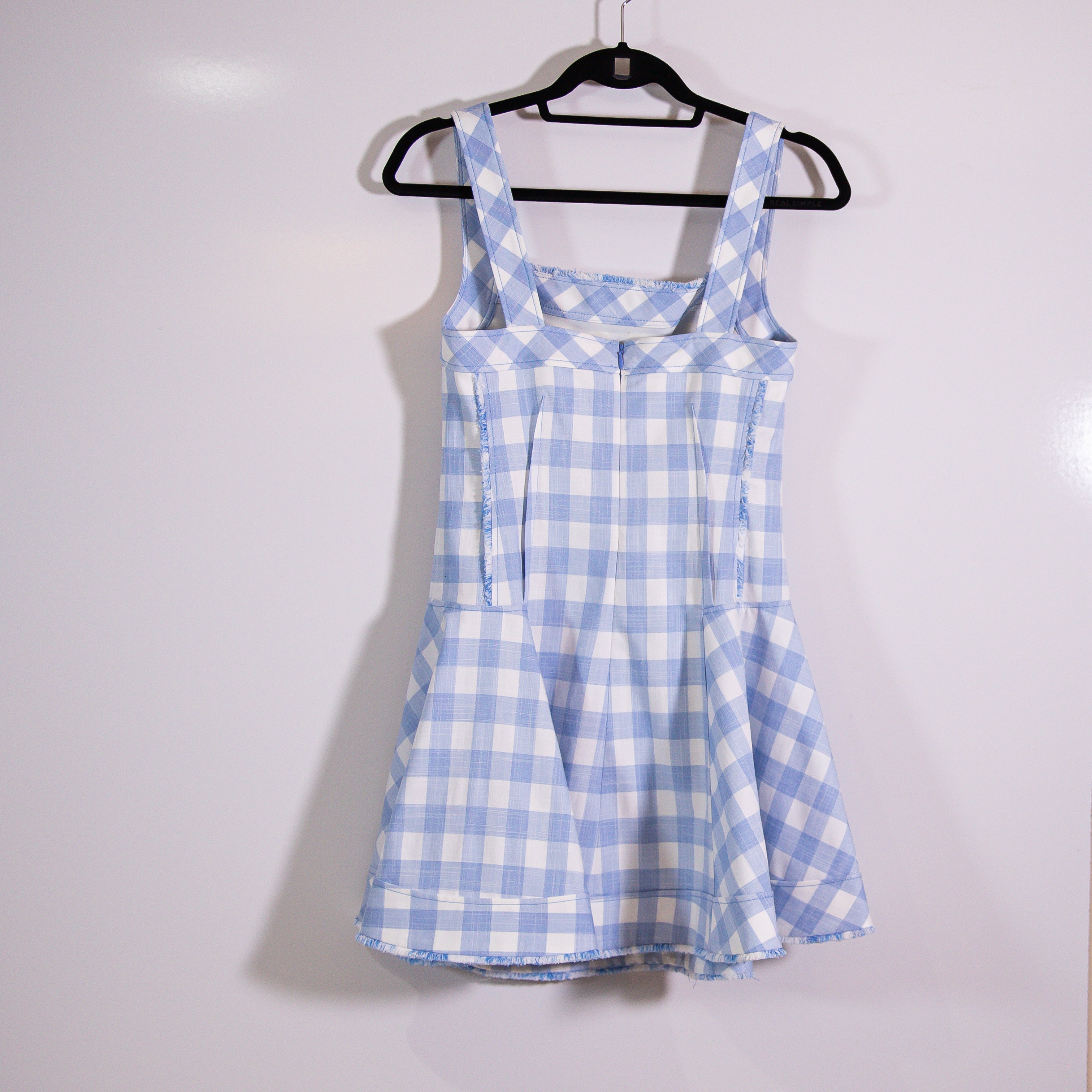 Simkhai Hannalie Blue Hydrangea White Gingham Check Plaid Fit Flare Mini Dress 4