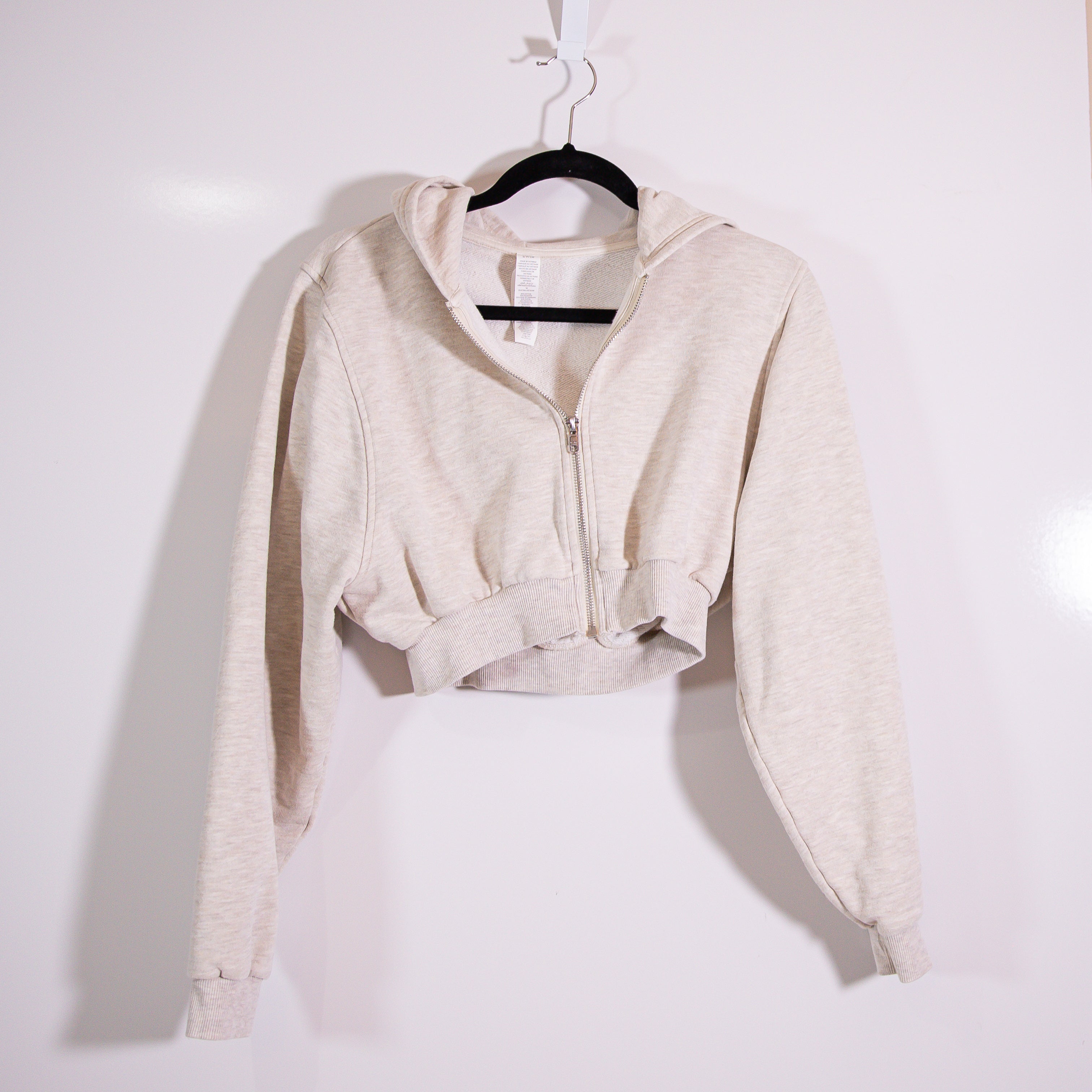 Alo Women's Sweet Escape Zip Up Cotton Terry Lined Cropped Hoodie Heather Gray S