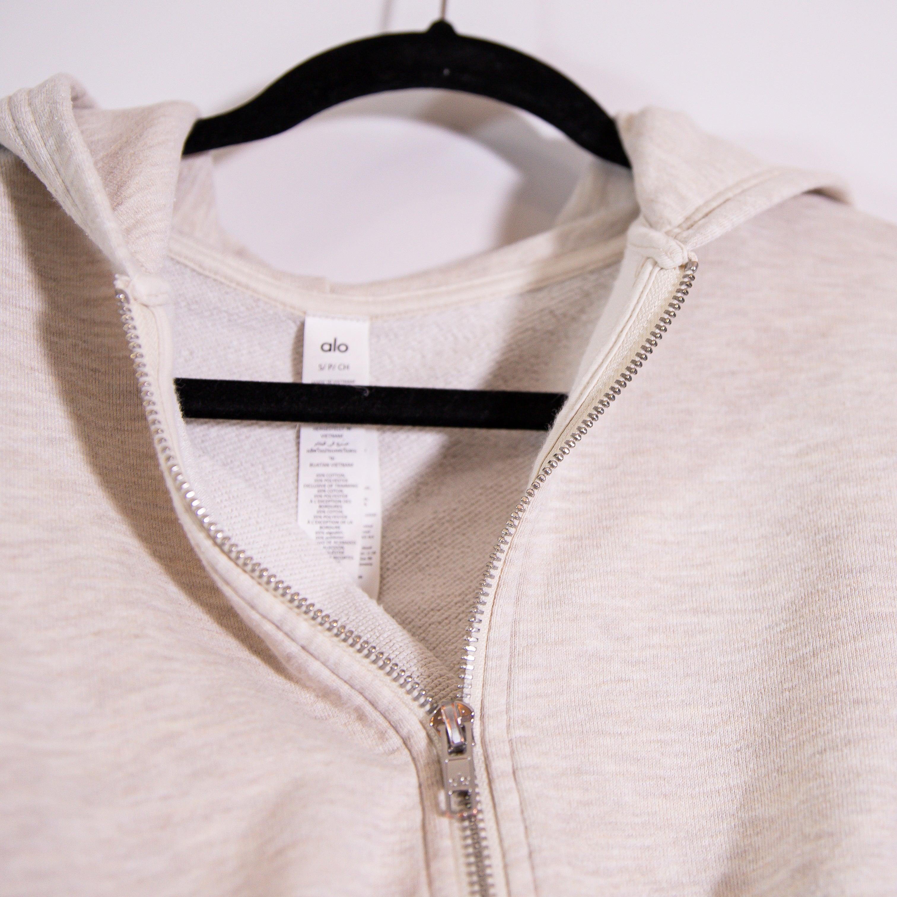 Alo Women's Sweet Escape Zip Up Cotton Terry Lined Cropped Hoodie Heather Gray S