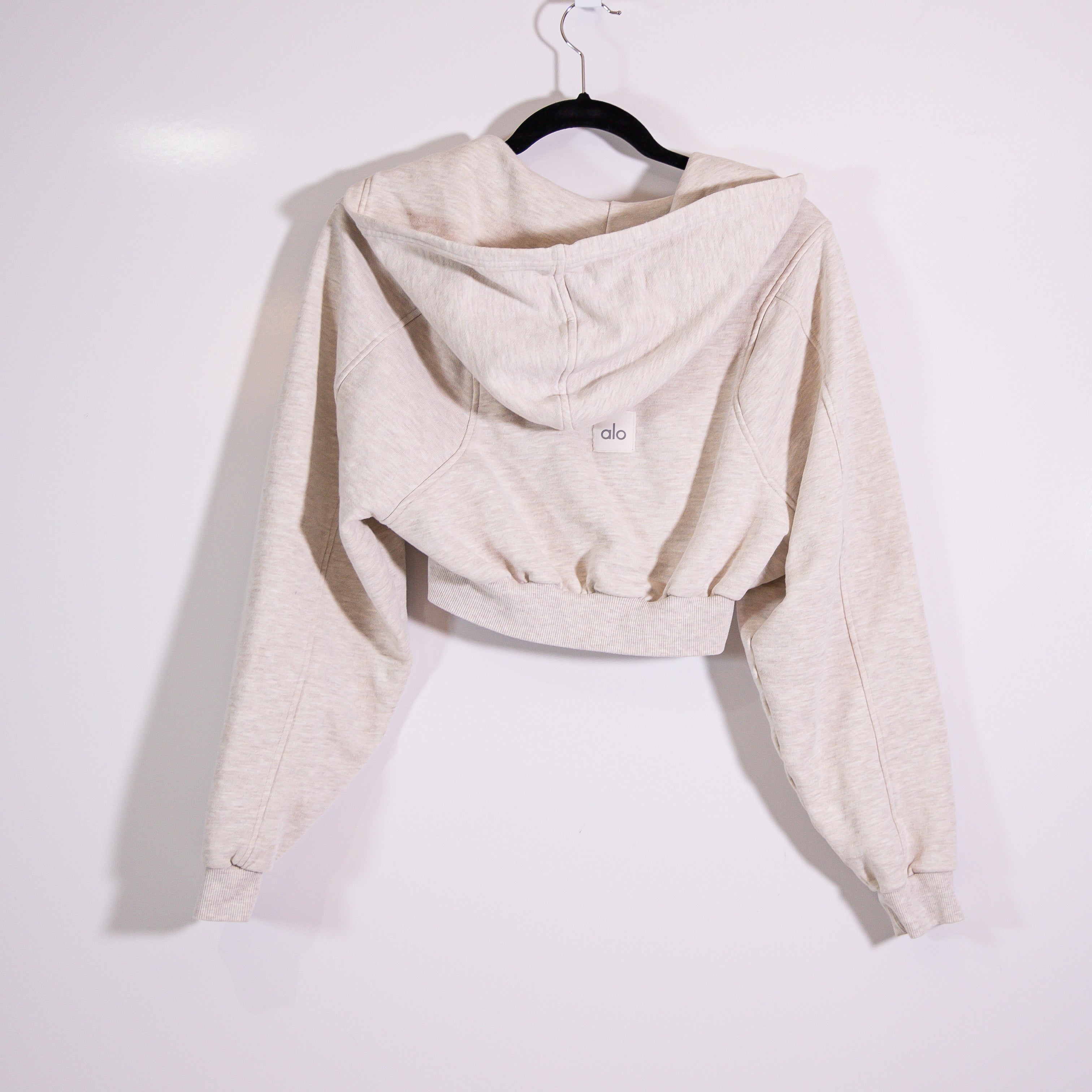 Alo Women's Sweet Escape Zip Up Cotton Terry Lined Cropped Hoodie Heather Gray S