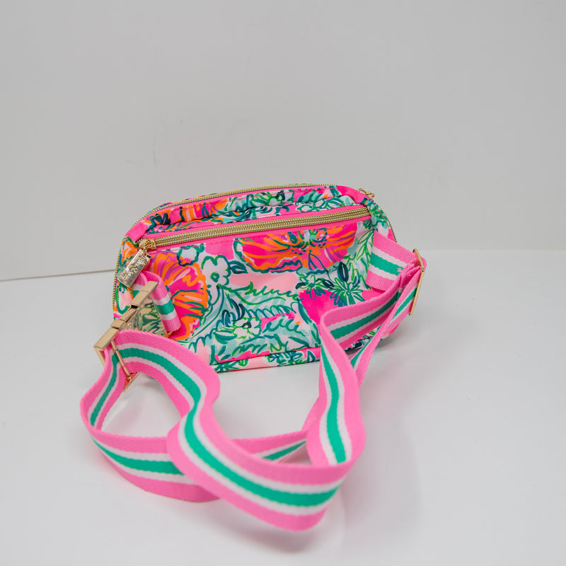Lilly Pulitzer Nylon Crossbody Belt Purse Bag Soleil Pink Perfect Poppy Print