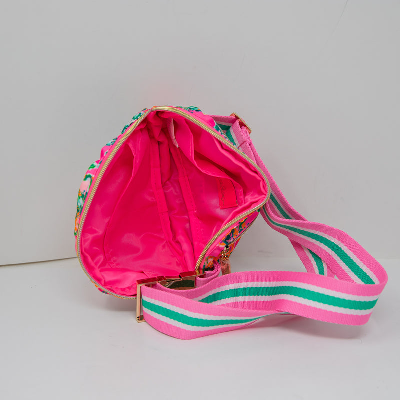 Lilly Pulitzer Nylon Crossbody Belt Purse Bag Soleil Pink Perfect Poppy Print