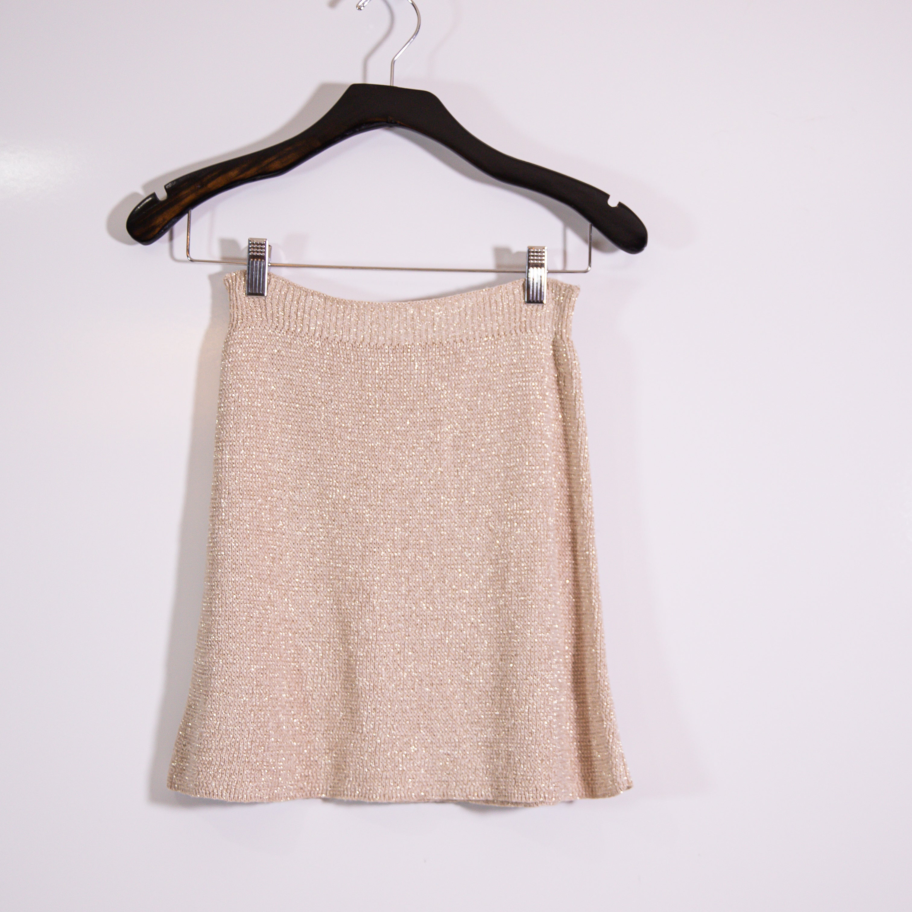 Alexandra Golovanoff Gold Metallic Sparkle Stretch Knit Mini Sweater Skirt XS