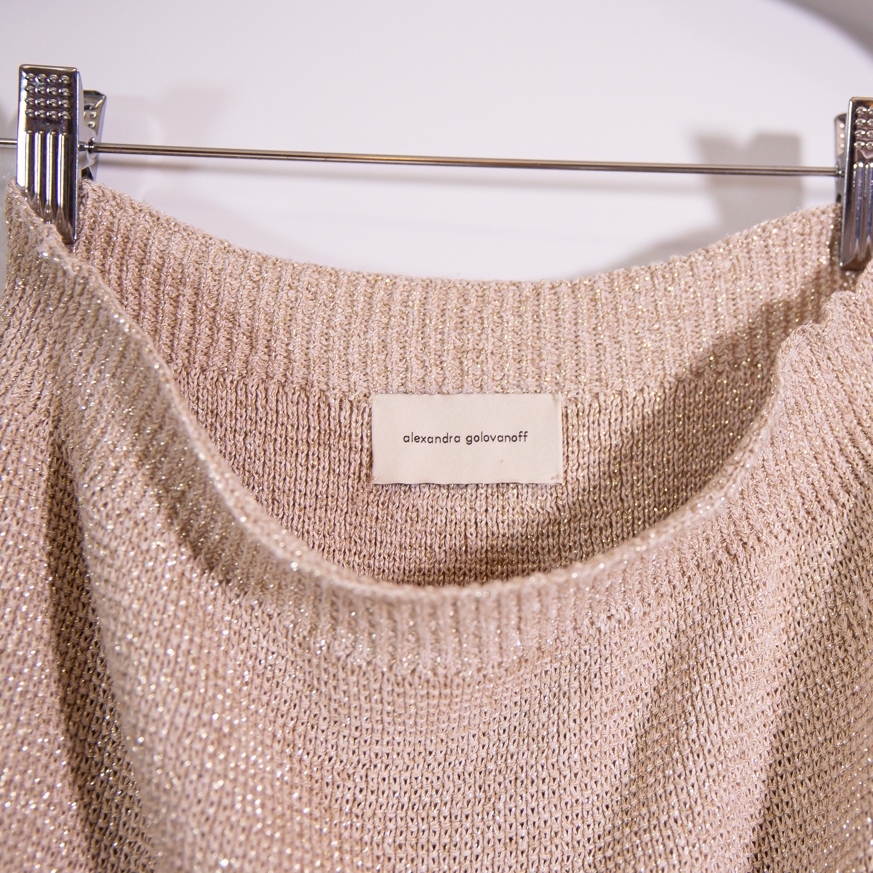 Alexandra Golovanoff Gold Metallic Sparkle Stretch Knit Mini Sweater Skirt XS