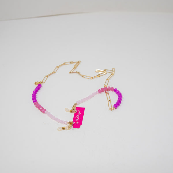 NEW Lilly Pulitzer Pink Stone Beaded Chain Link Eyeglasses Sunglasses Holder