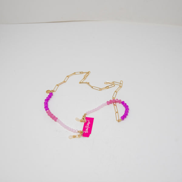 NEW Lilly Pulitzer Pink Stone Beaded Chain Link Eyeglasses Sunglasses Holder