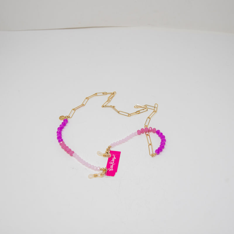 NEW Lilly Pulitzer Pink Stone Beaded Chain Link Eyeglasses Sunglasses Holder