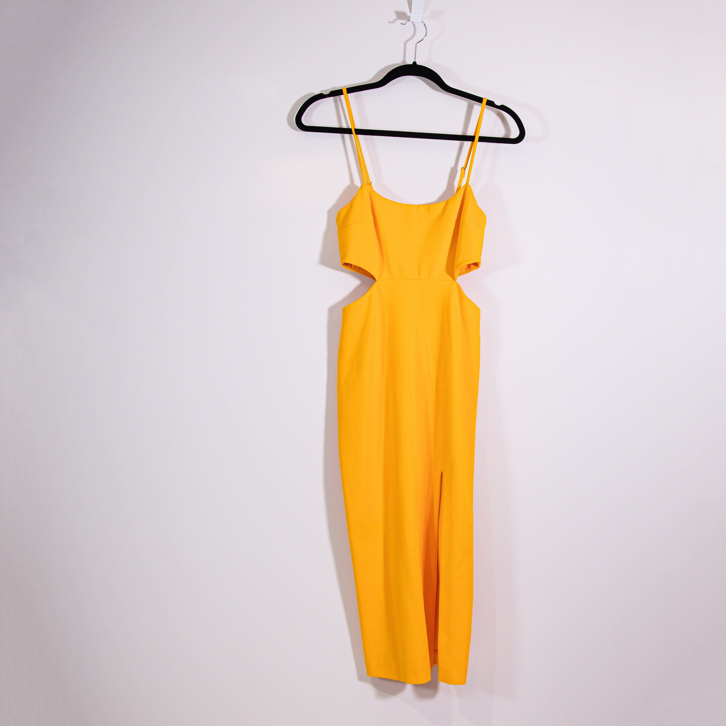 H:Ours Haydon Square Neck Cut Out High Slit Bodycon Midi Dress Canary Yellow S