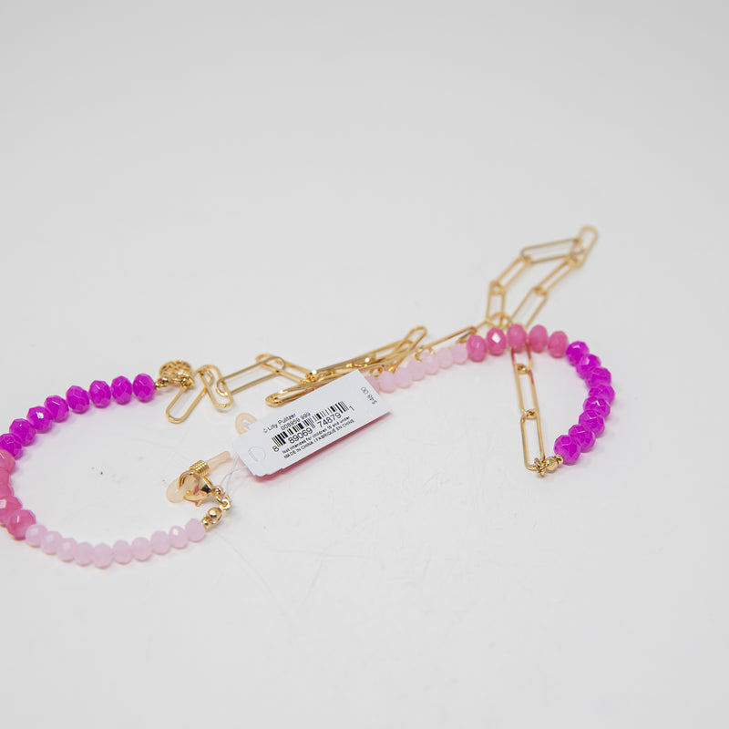 NEW Lilly Pulitzer Pink Stone Beaded Chain Link Eyeglasses Sunglasses Holder