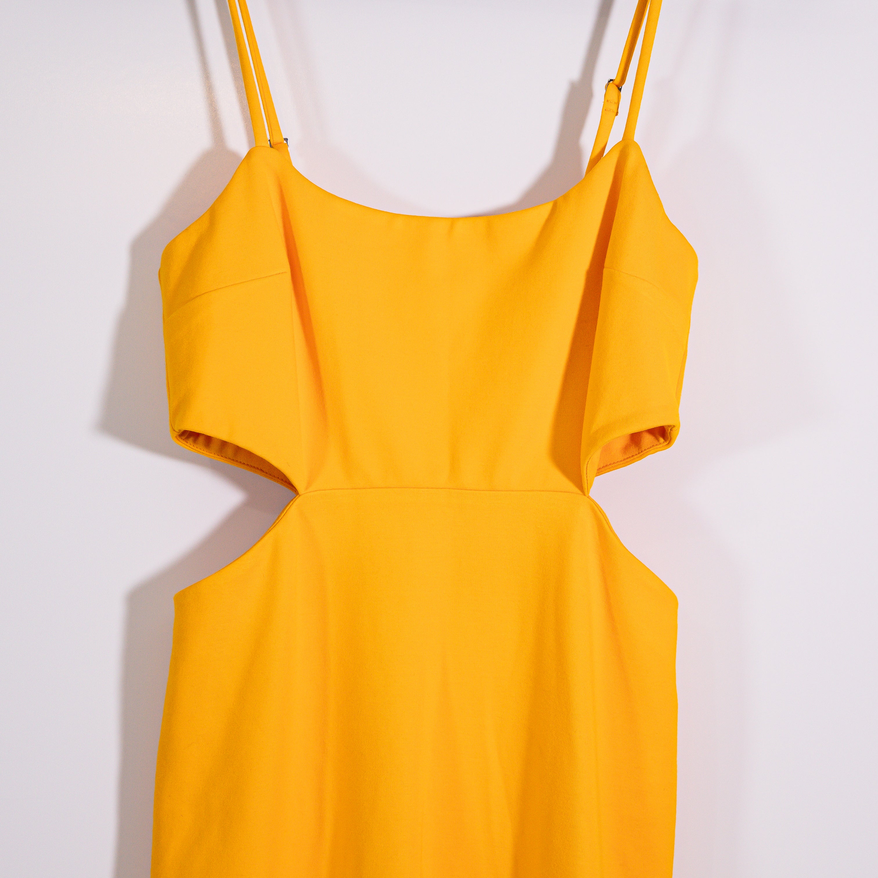 H:Ours Haydon Square Neck Cut Out High Slit Bodycon Midi Dress Canary Yellow S