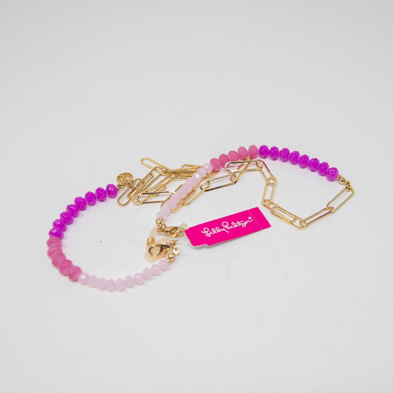 NEW Lilly Pulitzer Pink Stone Beaded Chain Link Eyeglasses Sunglasses Holder