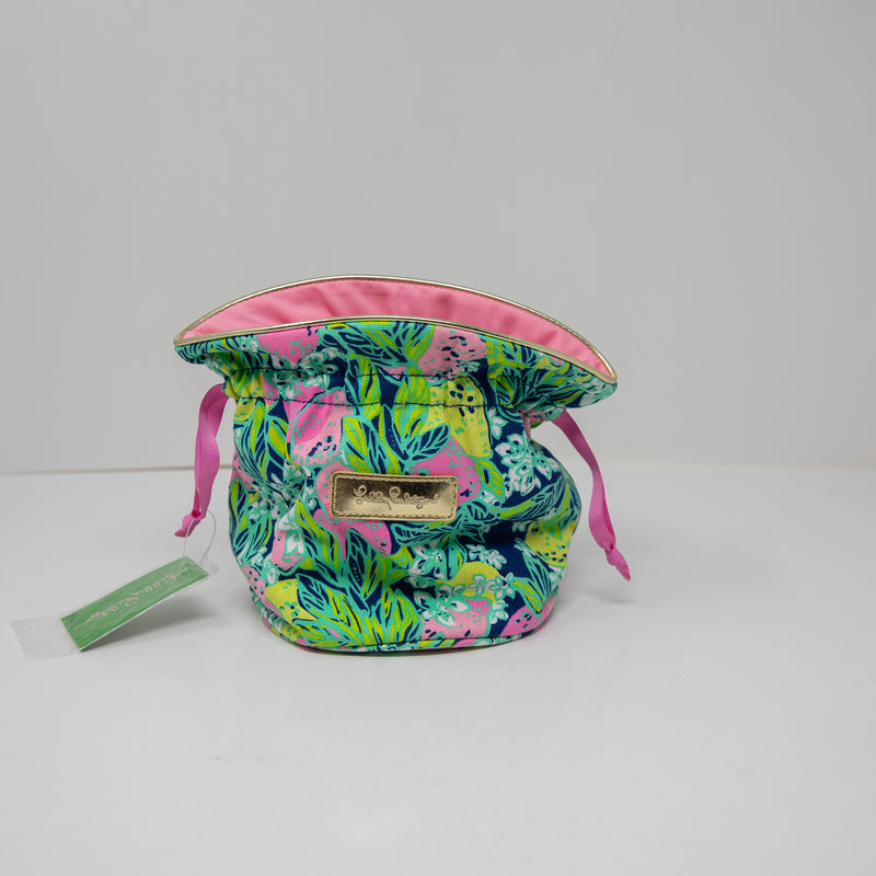NEW Lilly Pulitzer Jewelry Drawstring Pouch Night Navy Spill The Juice Print