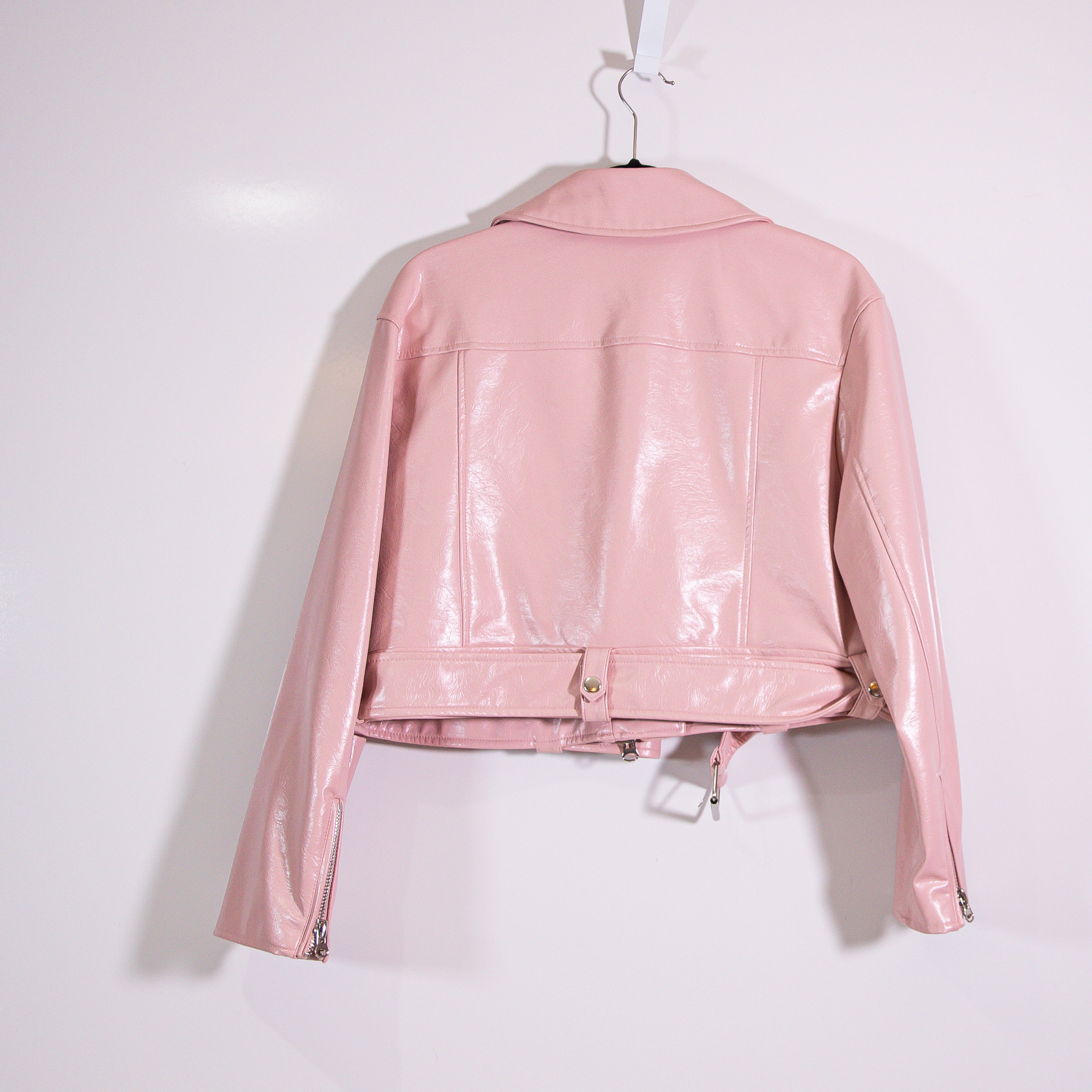 Stand Studio Selena Faux Vegan Leather Moto Biker Jacket Dusty Rose Pink Small