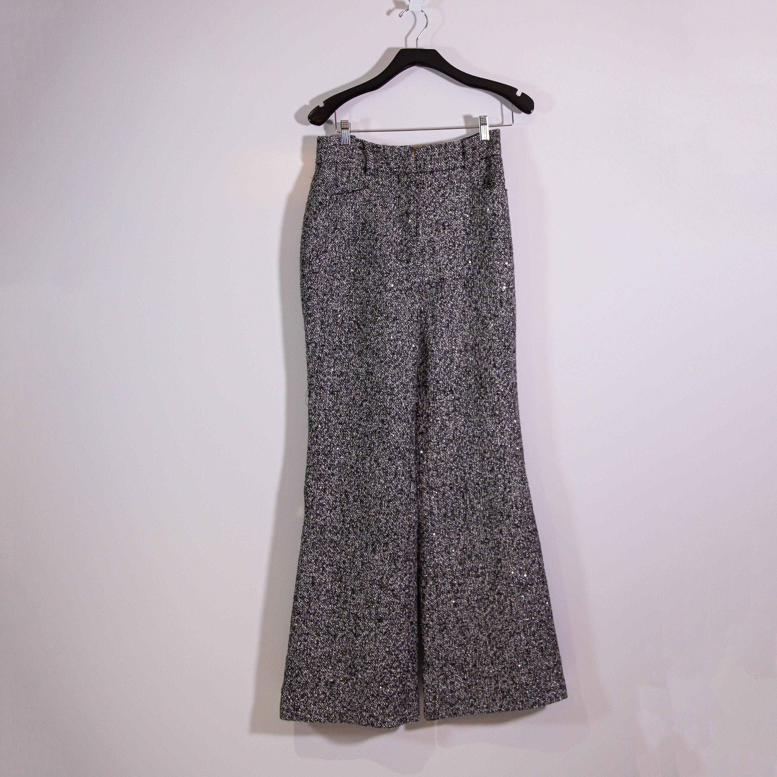 NEW Toccin Gracie Button Detail Metallic Sequin Woven Flare Leg Trouser Pants 4