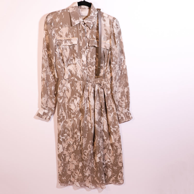 Jason Wu Silk Chiffon Camo Floral Flower Print Pattern Belted Shirt Dress 2