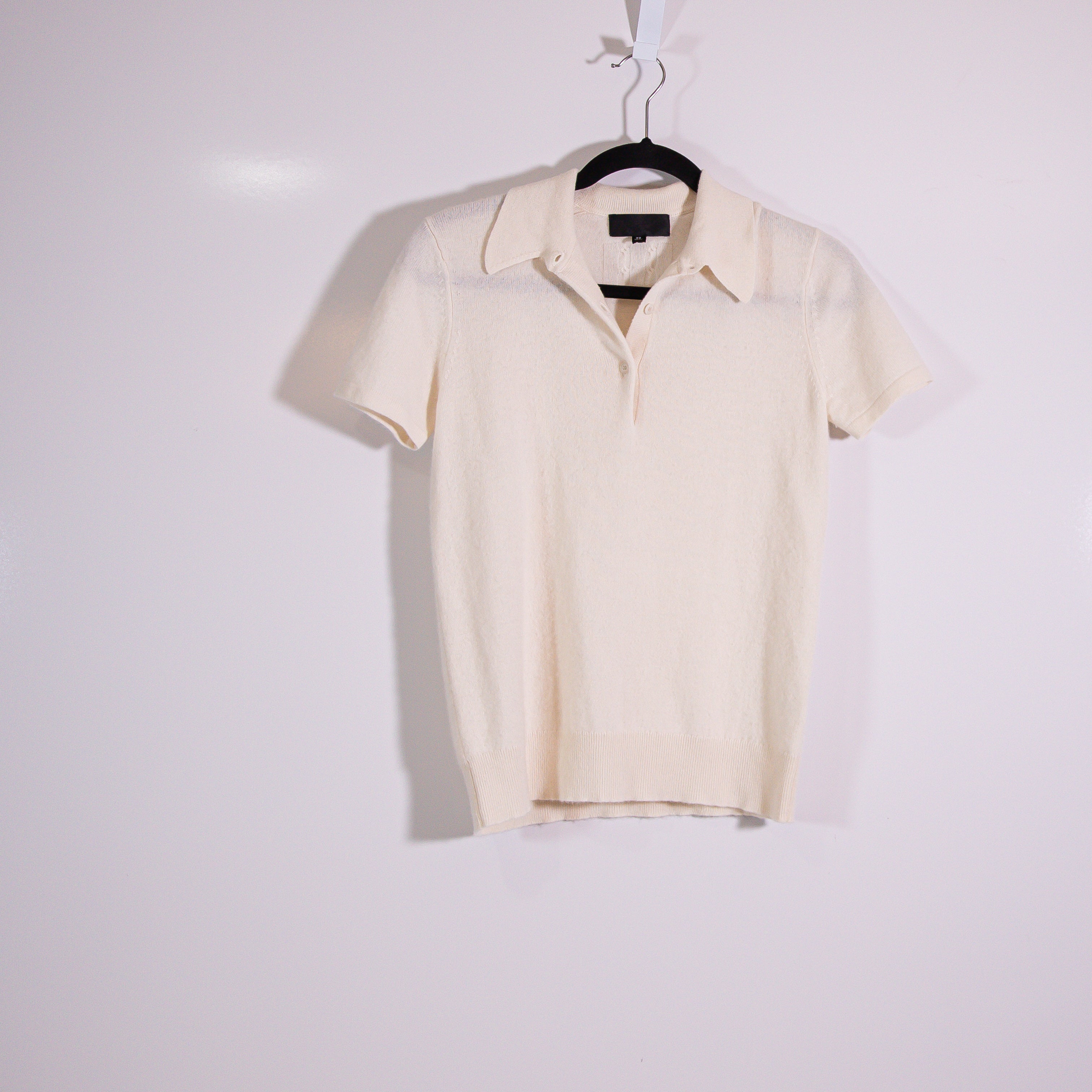 Nili Lotan Milos 100% Cashmere Knit Stretch Collared Short Sleeve Polo Sweater