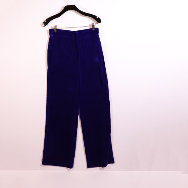 NEW Zara Velvet Velour Mid Rise Straight Leg Trouser Pants Cobalt Blue Small