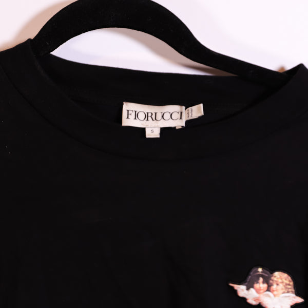 Fiorucci Icon Angels Graphic Print Embroidered Long Sleeve Crew Neck Tee Shirt S