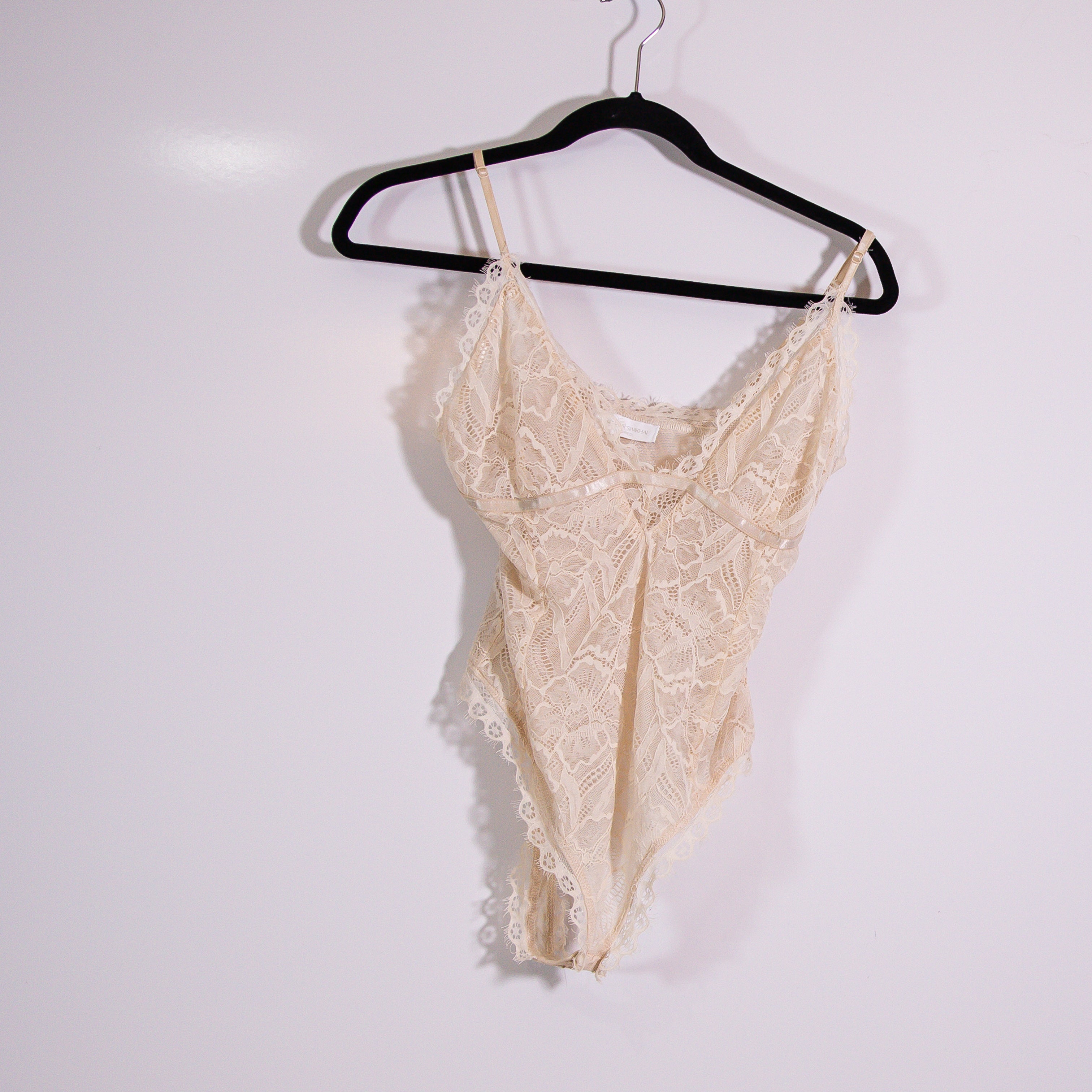 Jonathan Simkhai Standard Nova Recycled Stretch Allover Lace Bodysuit Champagne