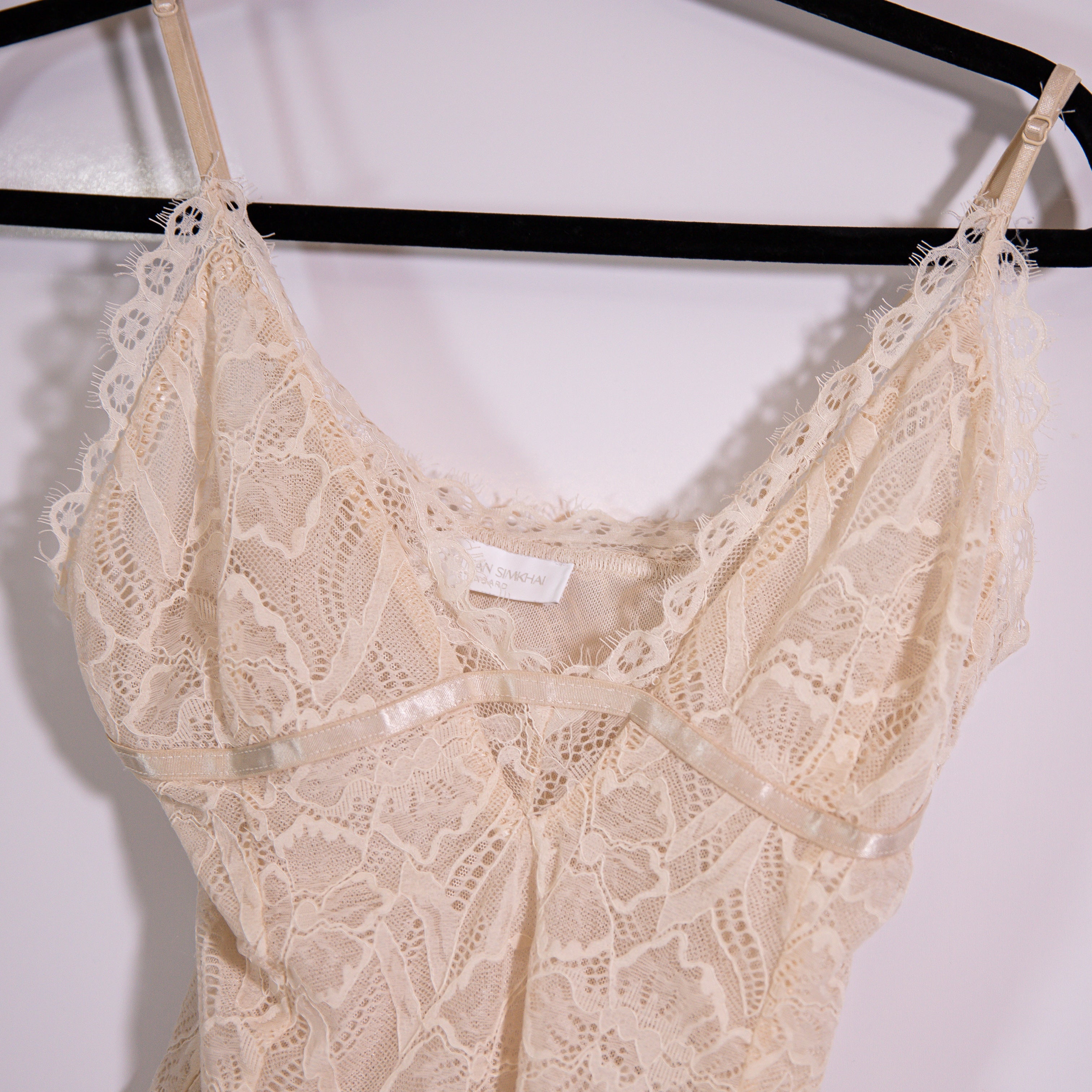 Jonathan Simkhai Standard Nova Recycled Stretch Allover Lace Bodysuit Champagne