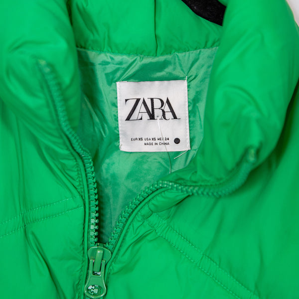 Zara Nylon Water Resistant Quilted Sleeveless High Neck Puffer Vest Jacket Green