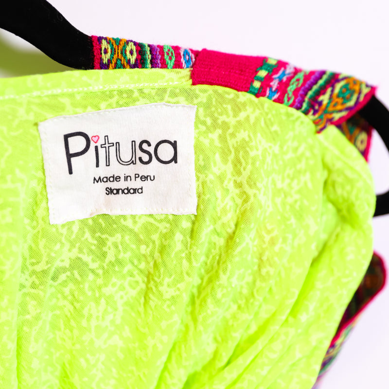 Pitusa USA Neon Yellow Pink Embroidered Stitch Crossover Tank Top Small