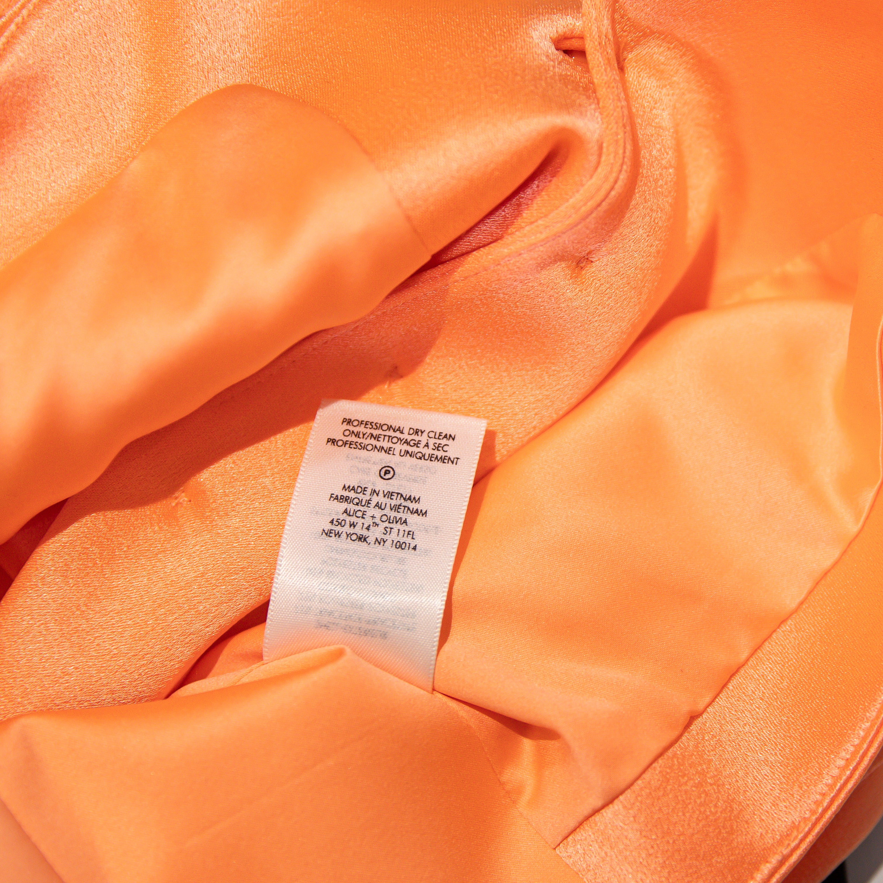 NEW Alice And Olivia Amber Satin Collared Sleeves Button Front Vest Orange Coral