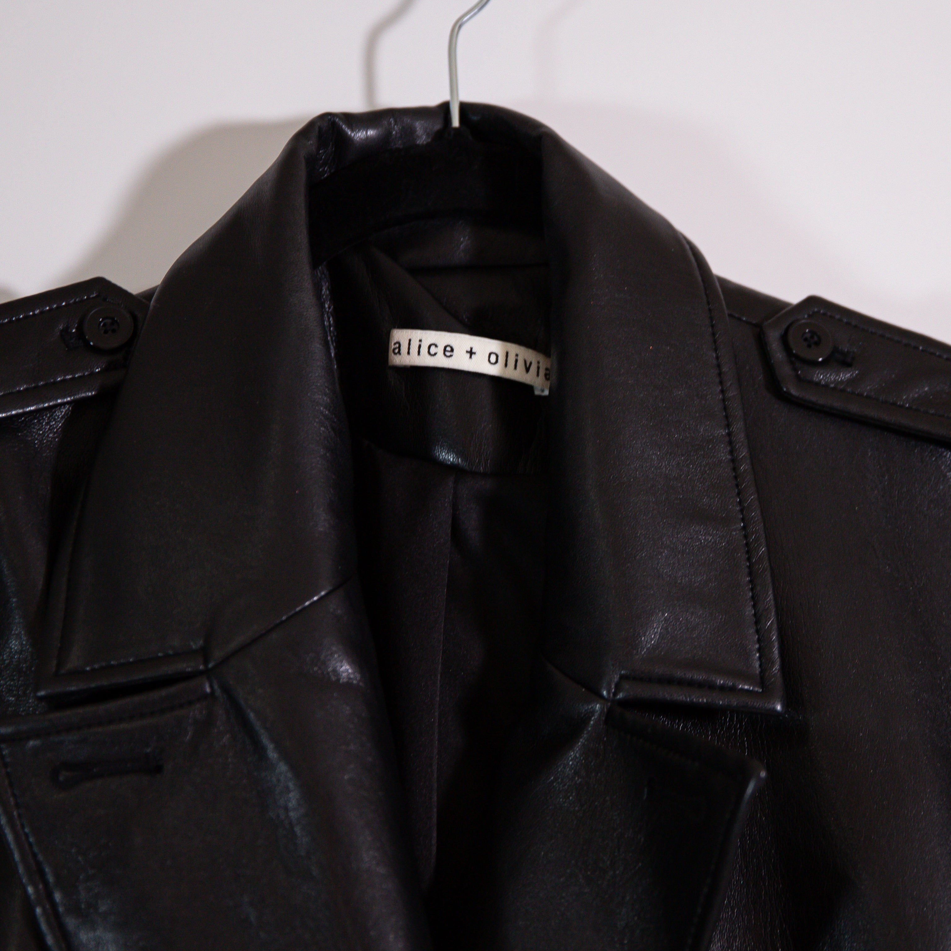 Alice And Olivia Conan Faux Vegan Leather Double Breasted Belted Long Vest Dress
