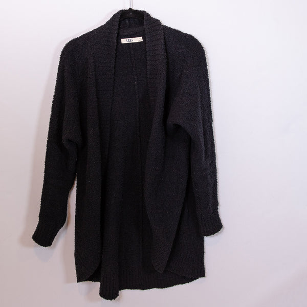 Ugg Women's Fremont Open Front Circle Stretch Knit Fuzzy Cardigan Sweater Black